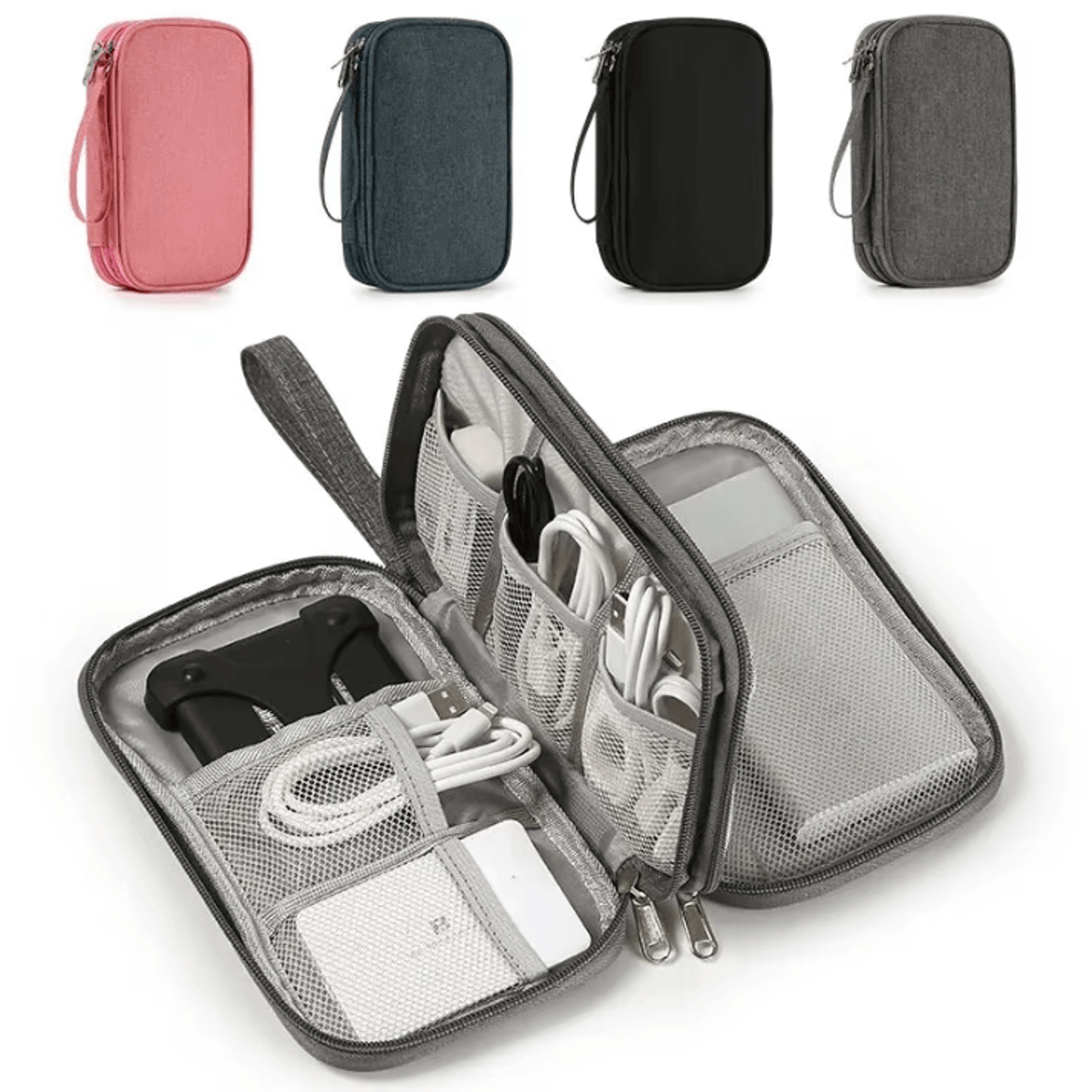 Portable Travel Digital Storage Bag  USB  Headset Organizer Case PinkGreyBlackNavy 0