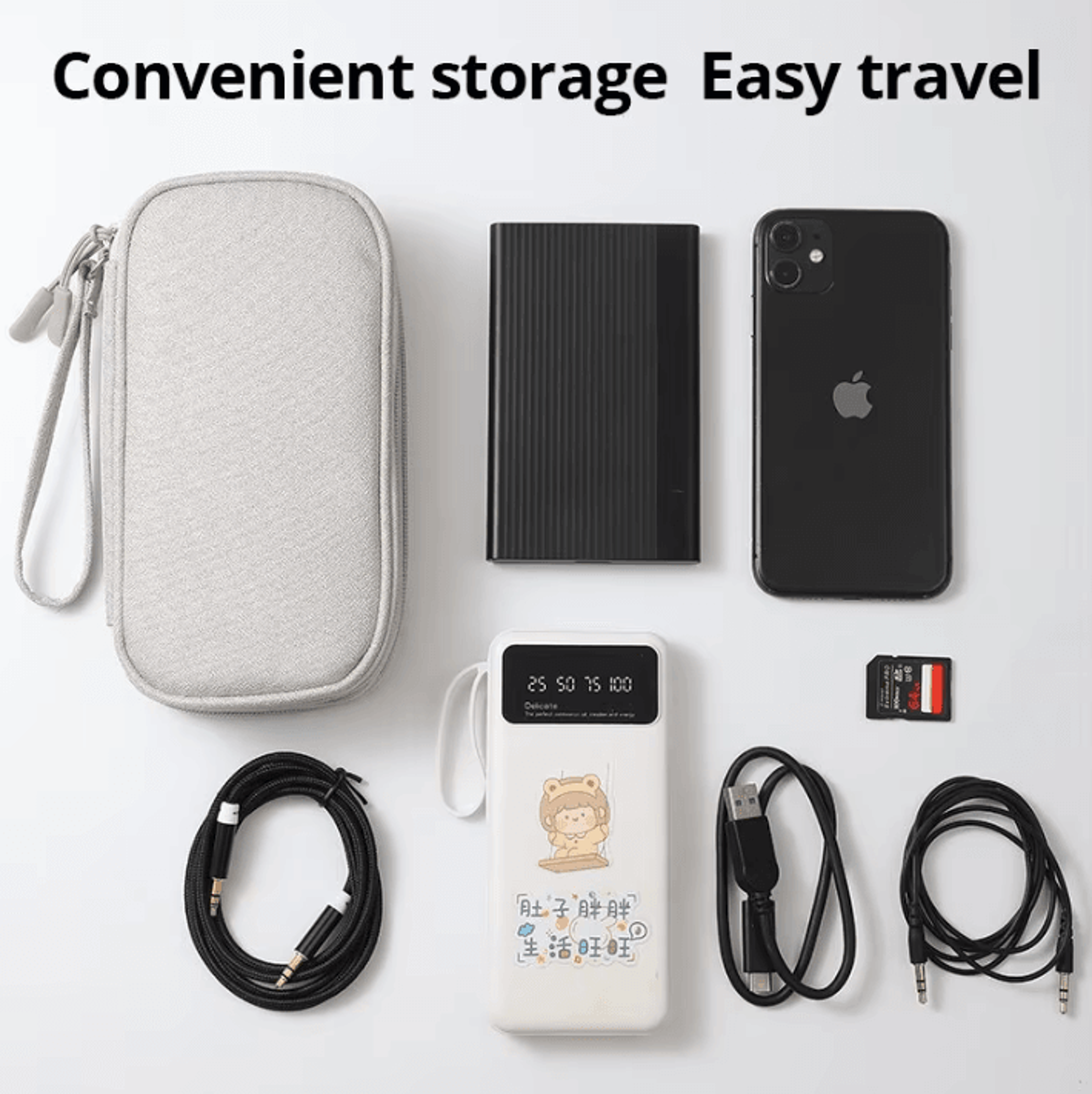 Portable Travel Digital Storage Bag  USB  Headset Organizer Case PinkGreyBlackNavy 1