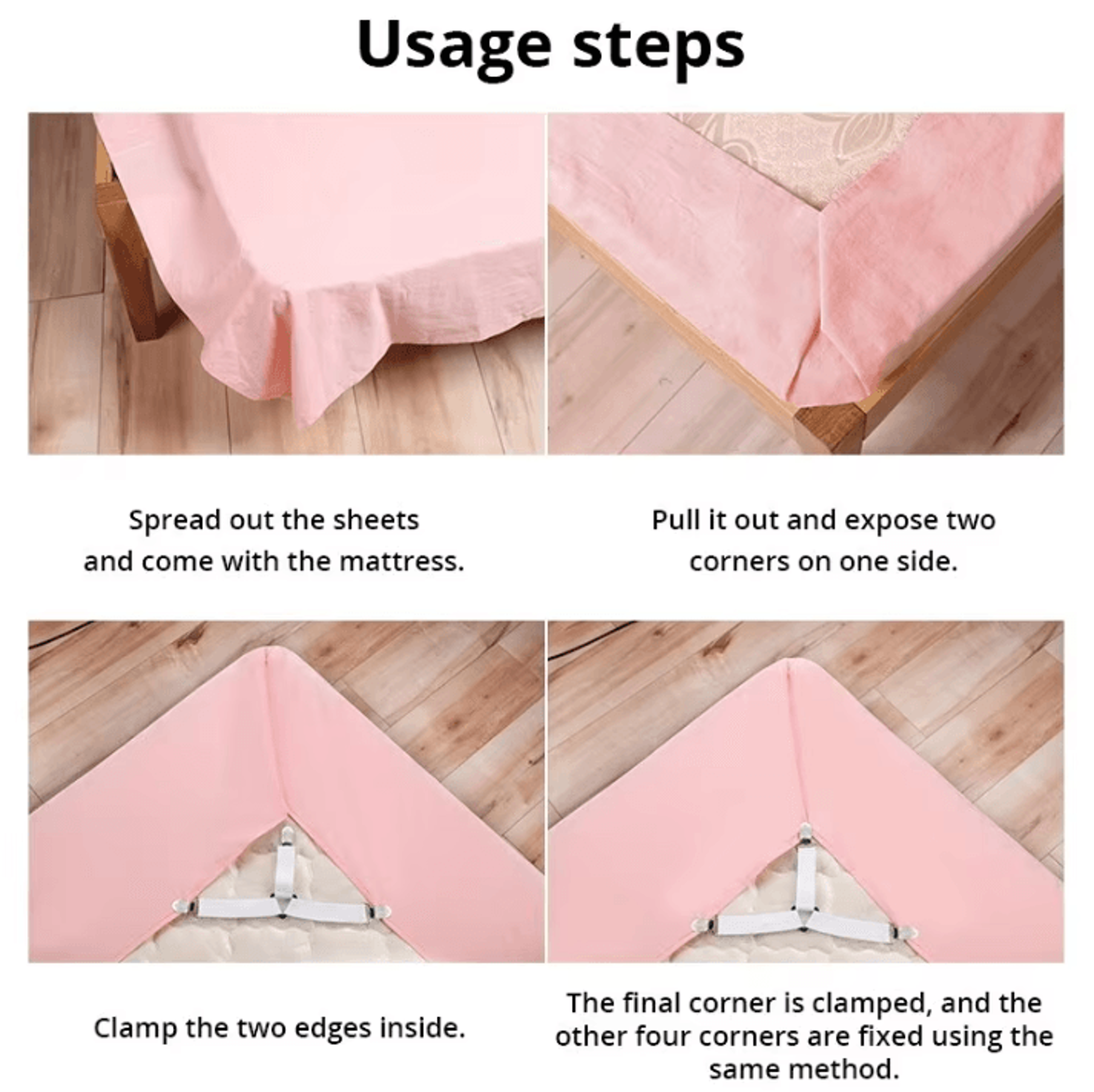 4Piece Adjustable Bed Sheet Fasteners  Secure Mattress Cover Clip Straps 2