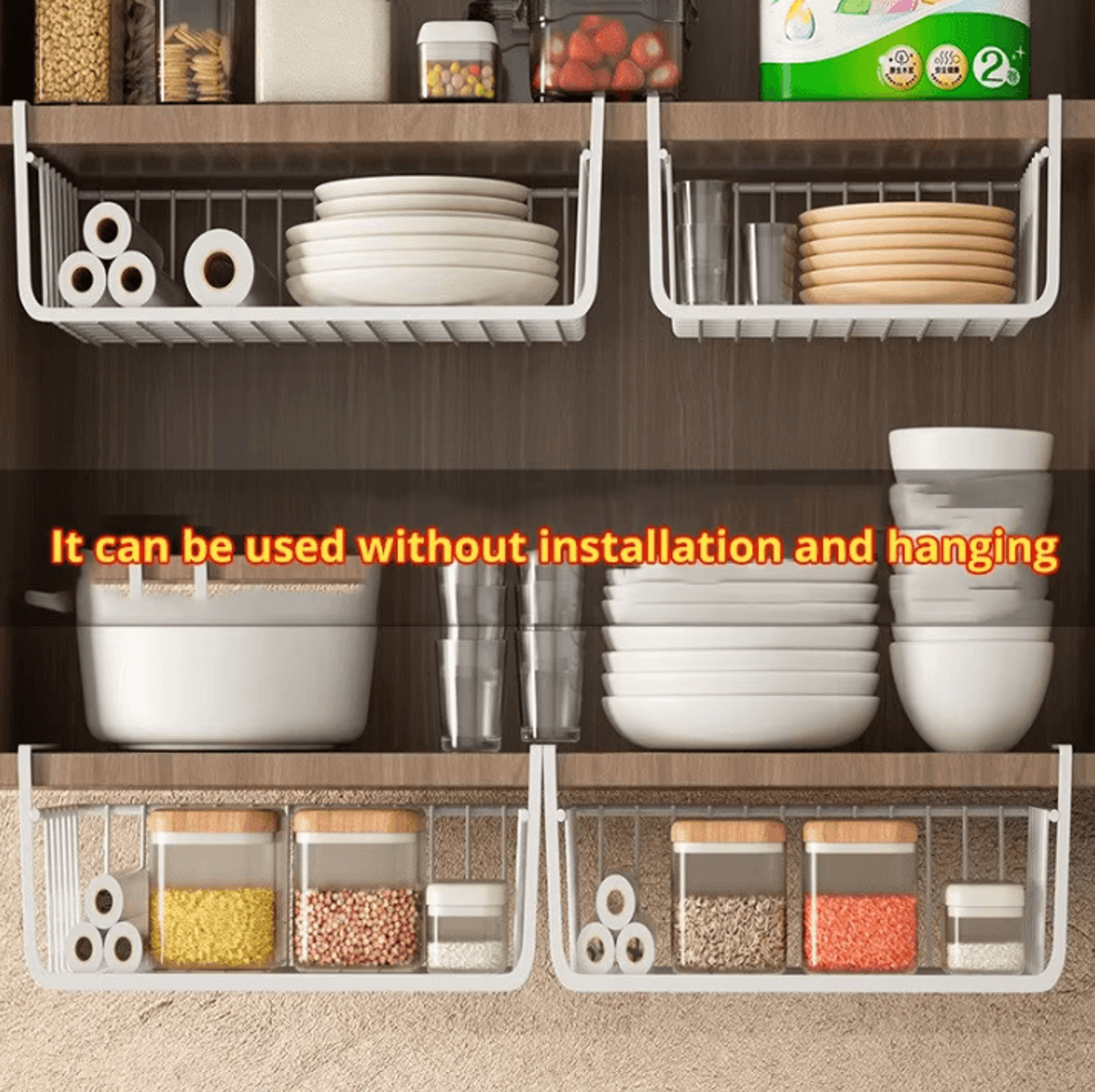 WhiteBlack Hanging Net Storage Basket  Large Capacity UnderCabinet  Wall Organizer 0
