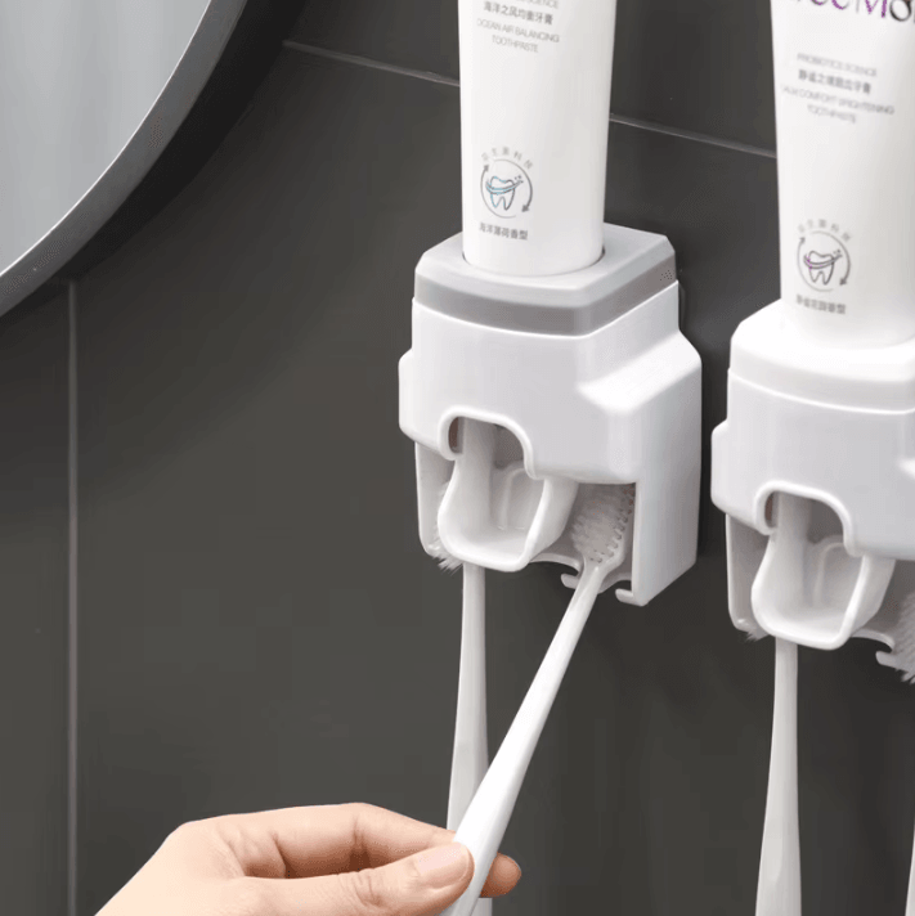 Automatic Toothpaste Dispenser With Toothbrush Holder  WallMounted Bathroom Organizer 4