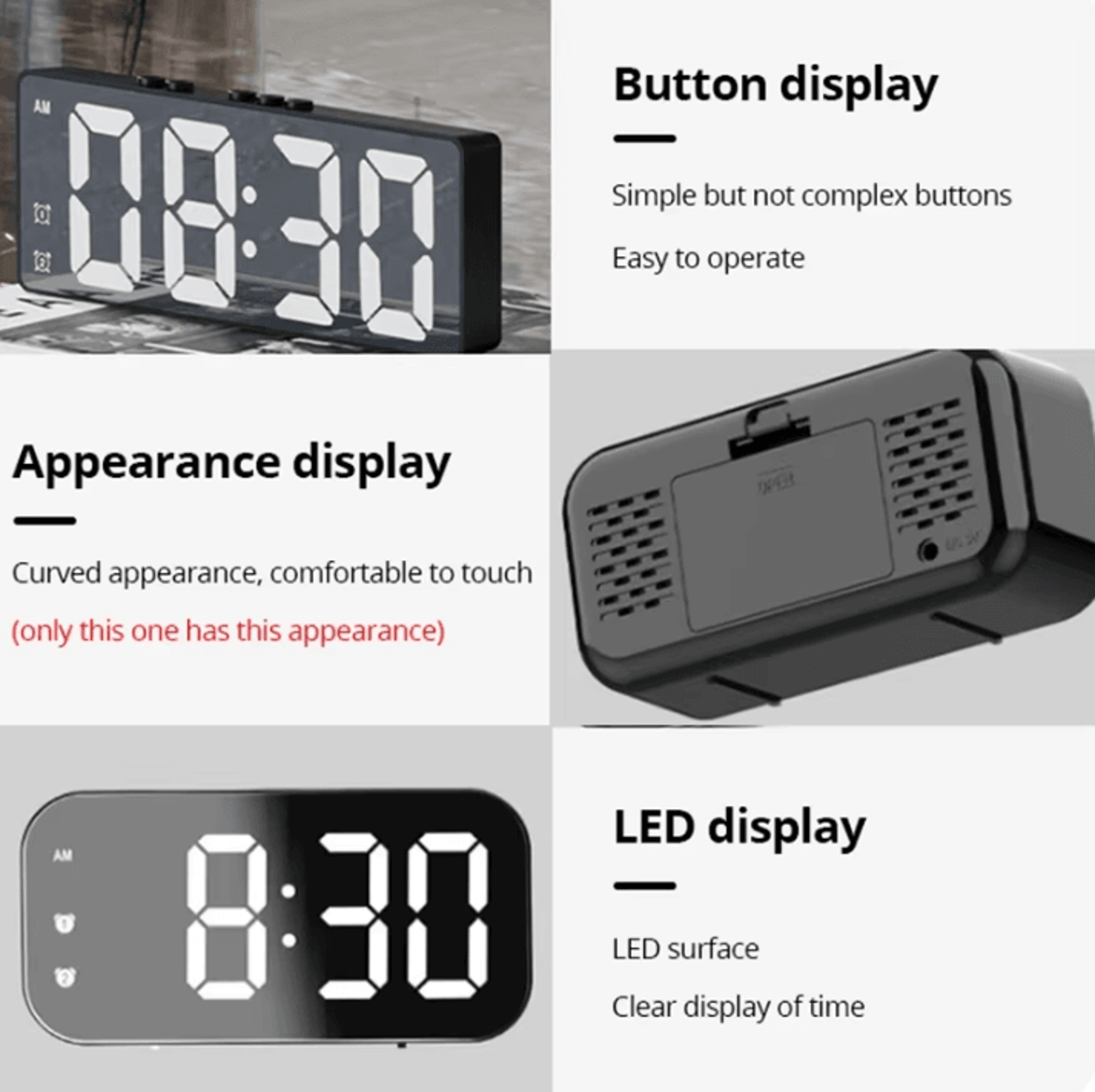 LED Digital Mirror Table Clock  Alarm  Time Display Electronic Desktop Clock 4
