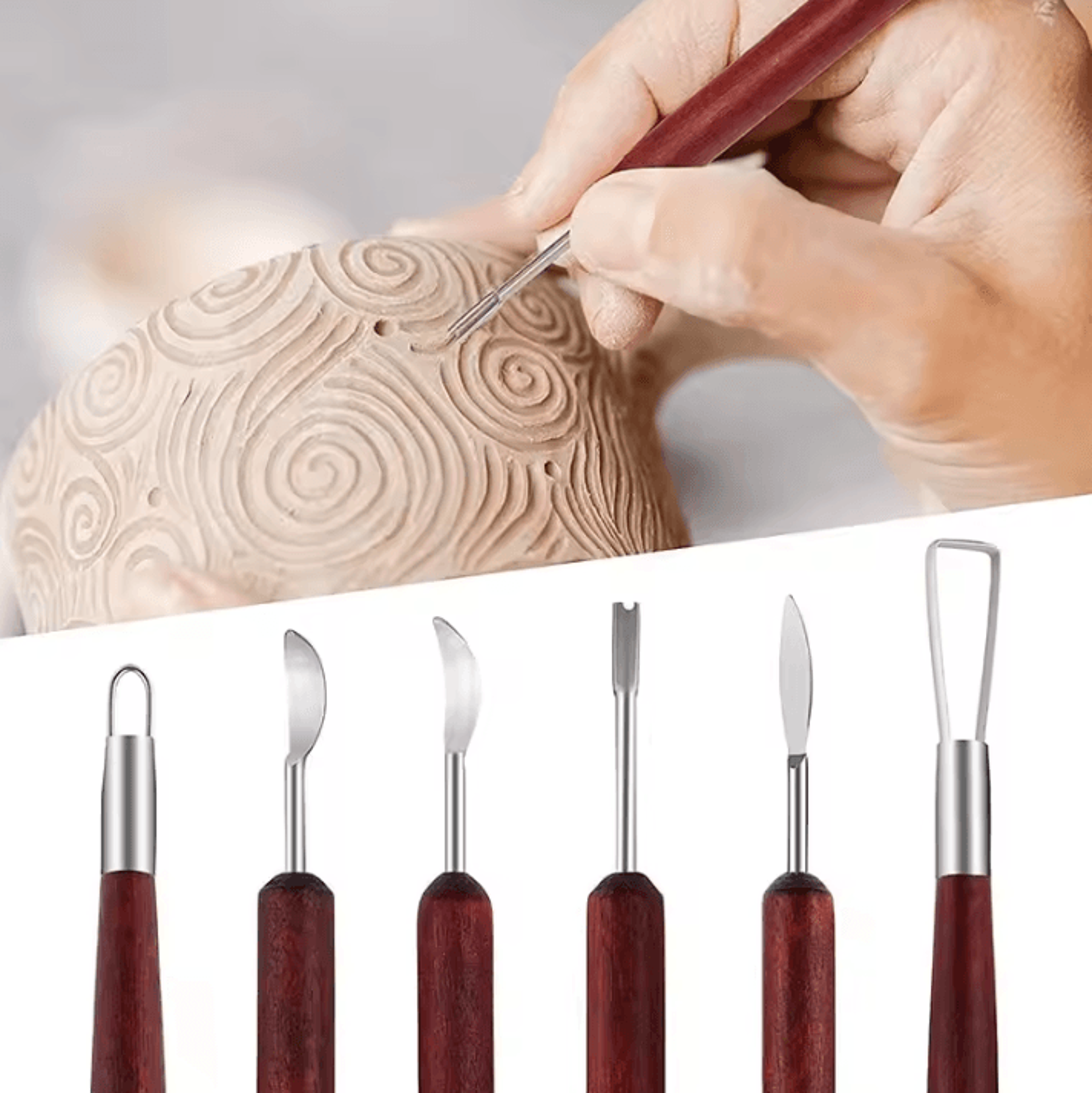 6Piece Wood Handle Pottery Clay Tools Set  Sculpting Carving  Smoothing Ceramic Kit 0