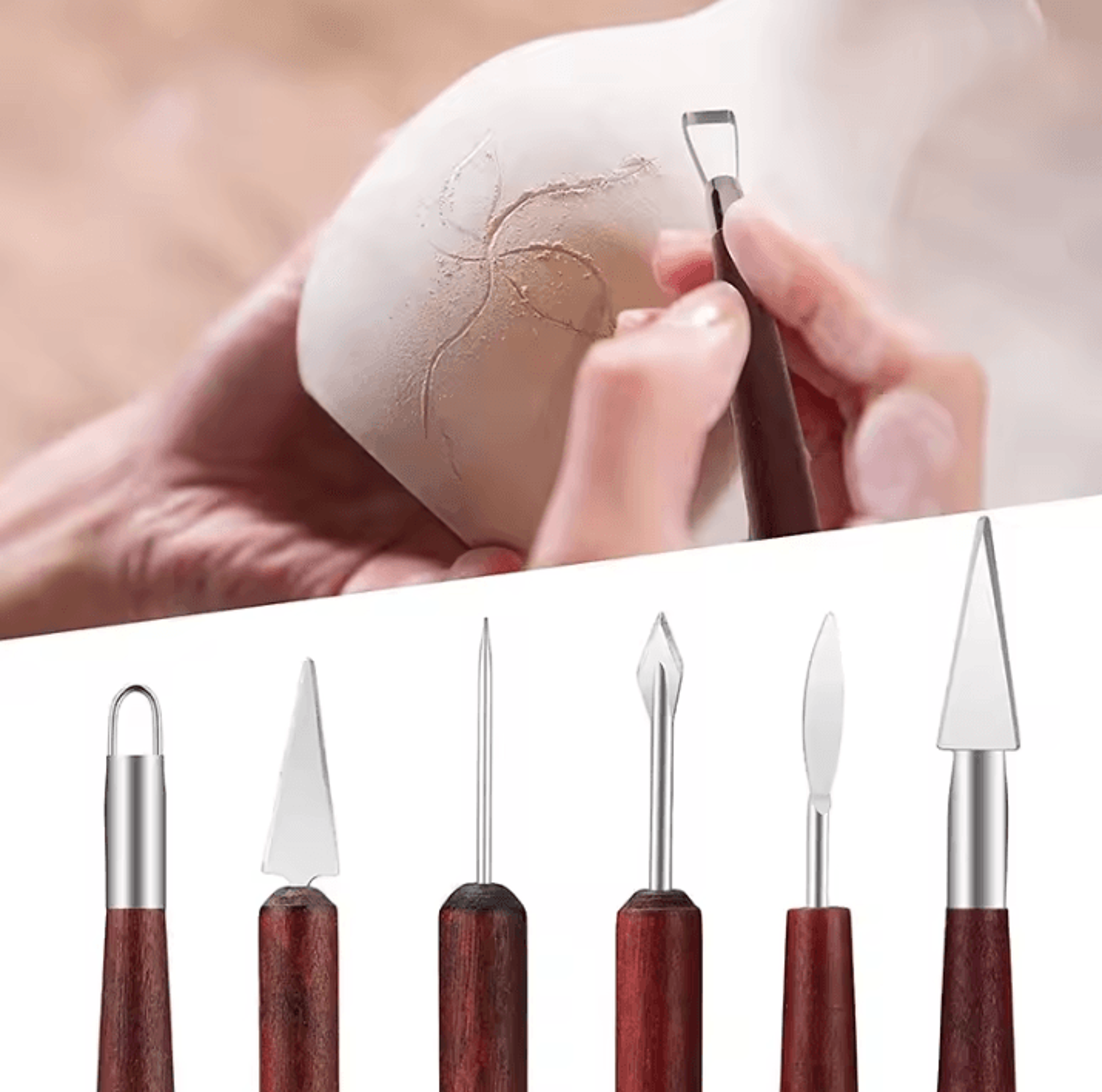 6Piece Wood Handle Pottery Clay Tools Set  Sculpting Carving  Smoothing Ceramic Kit 1