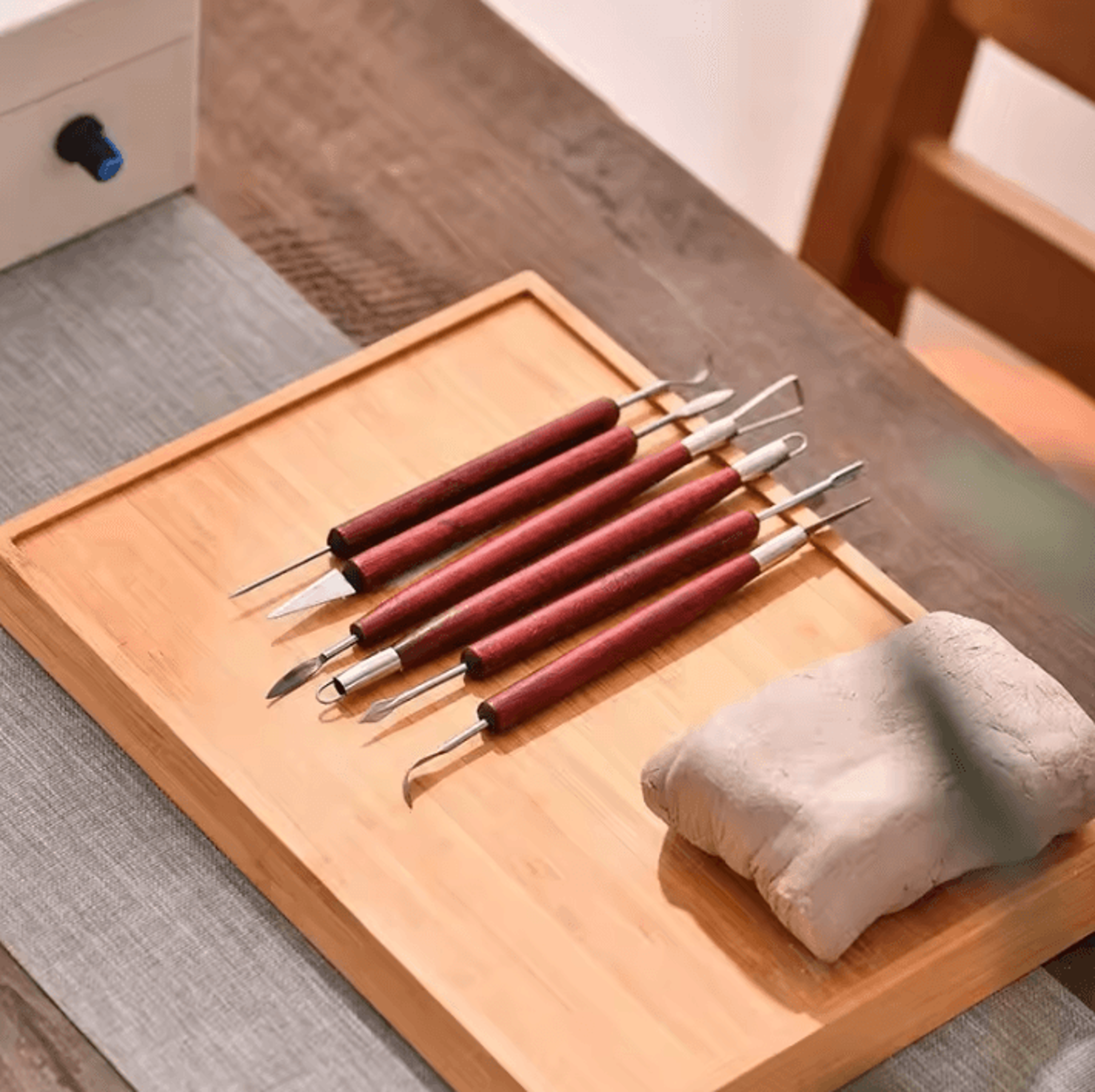 6Piece DoubleEnded Pottery Tools Set For Clay Sculpting Carving  Repair With Red Wood Handles And W 2