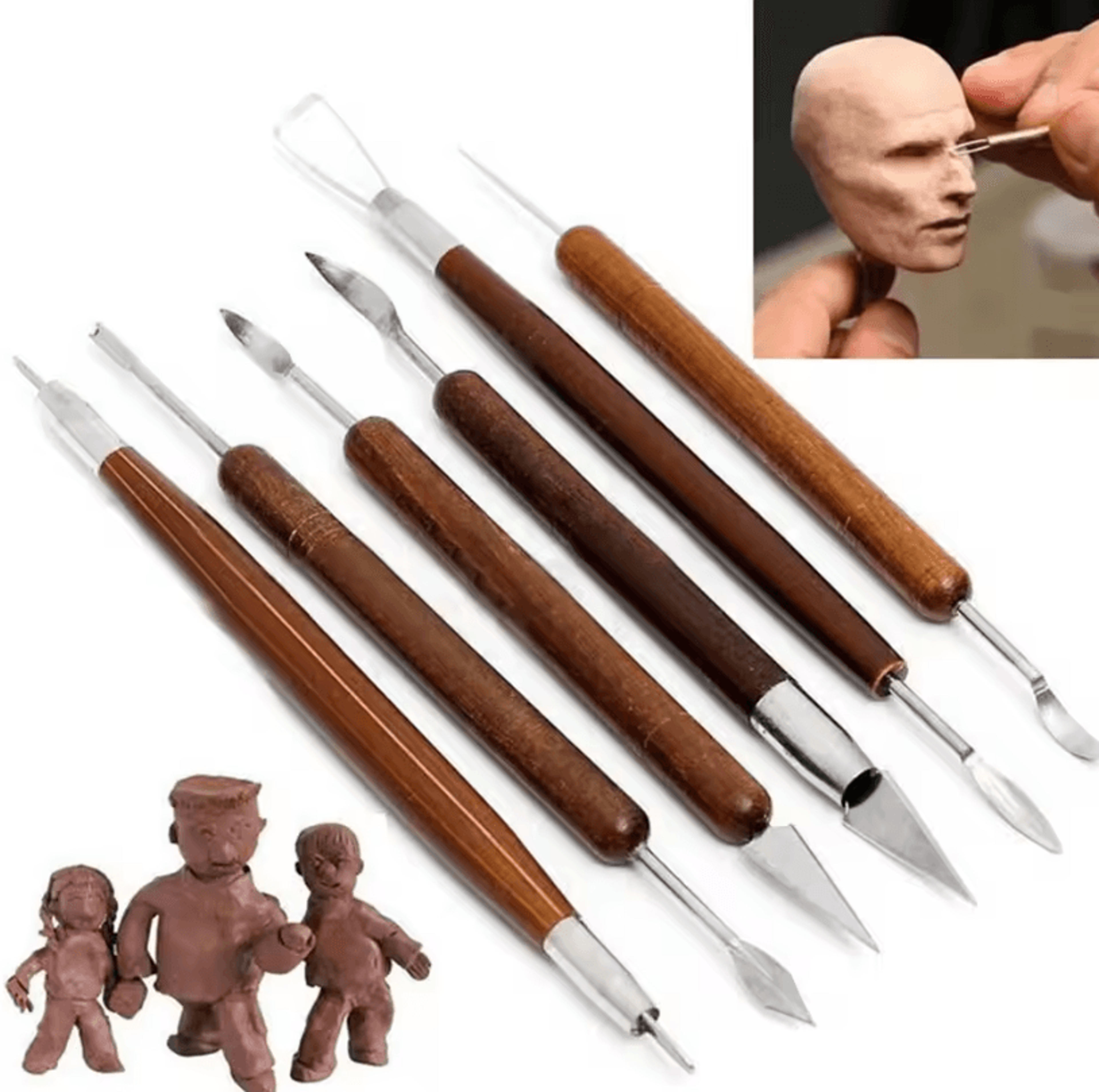 6Piece DoubleEnded Pottery Tools Set For Clay Sculpting Carving  Repair With Red Wood Handles And W 3