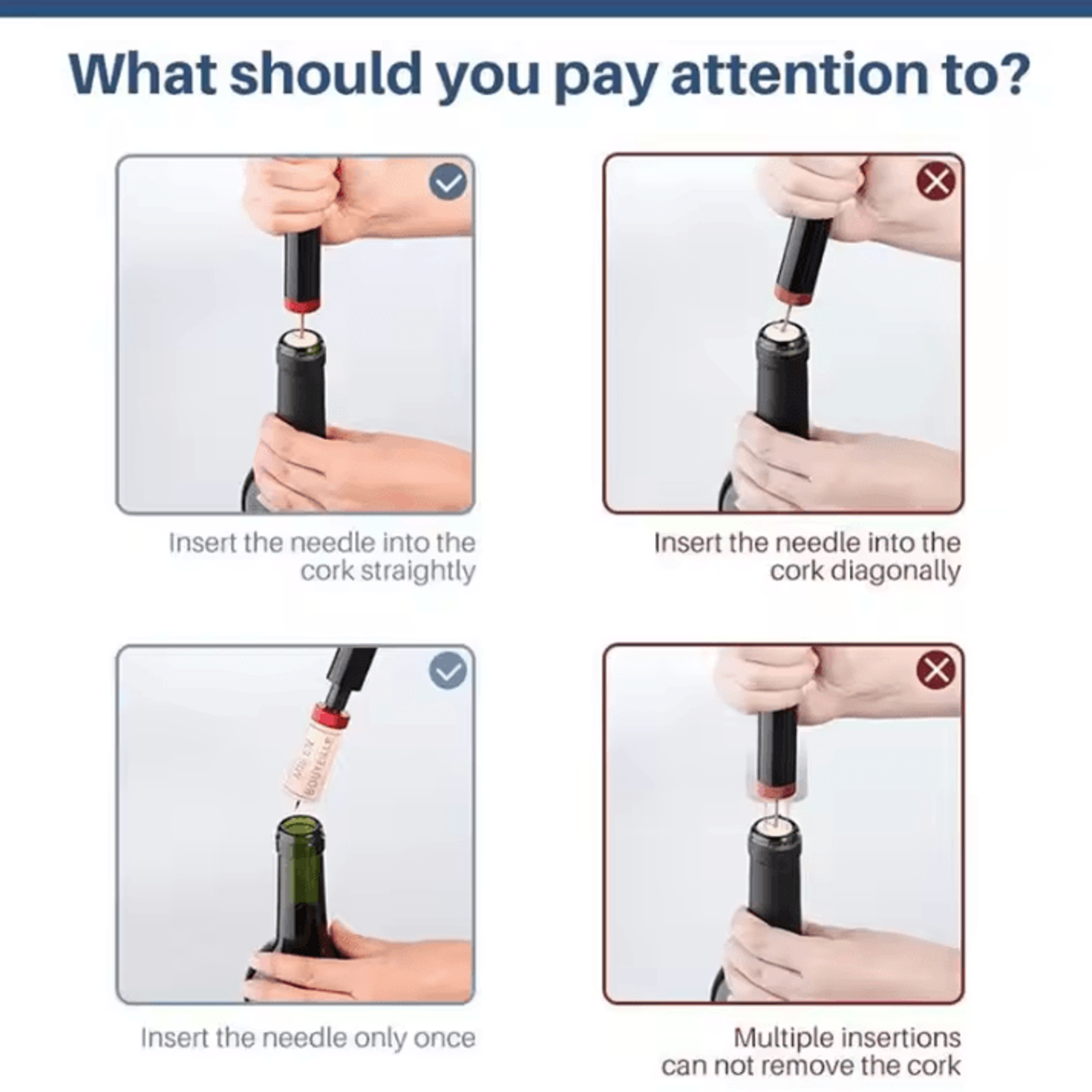 Black Stainless Steel Air Pressure Corkscrew  Portable Wine Bottle Opener  Cork Remover Air Pump To 4