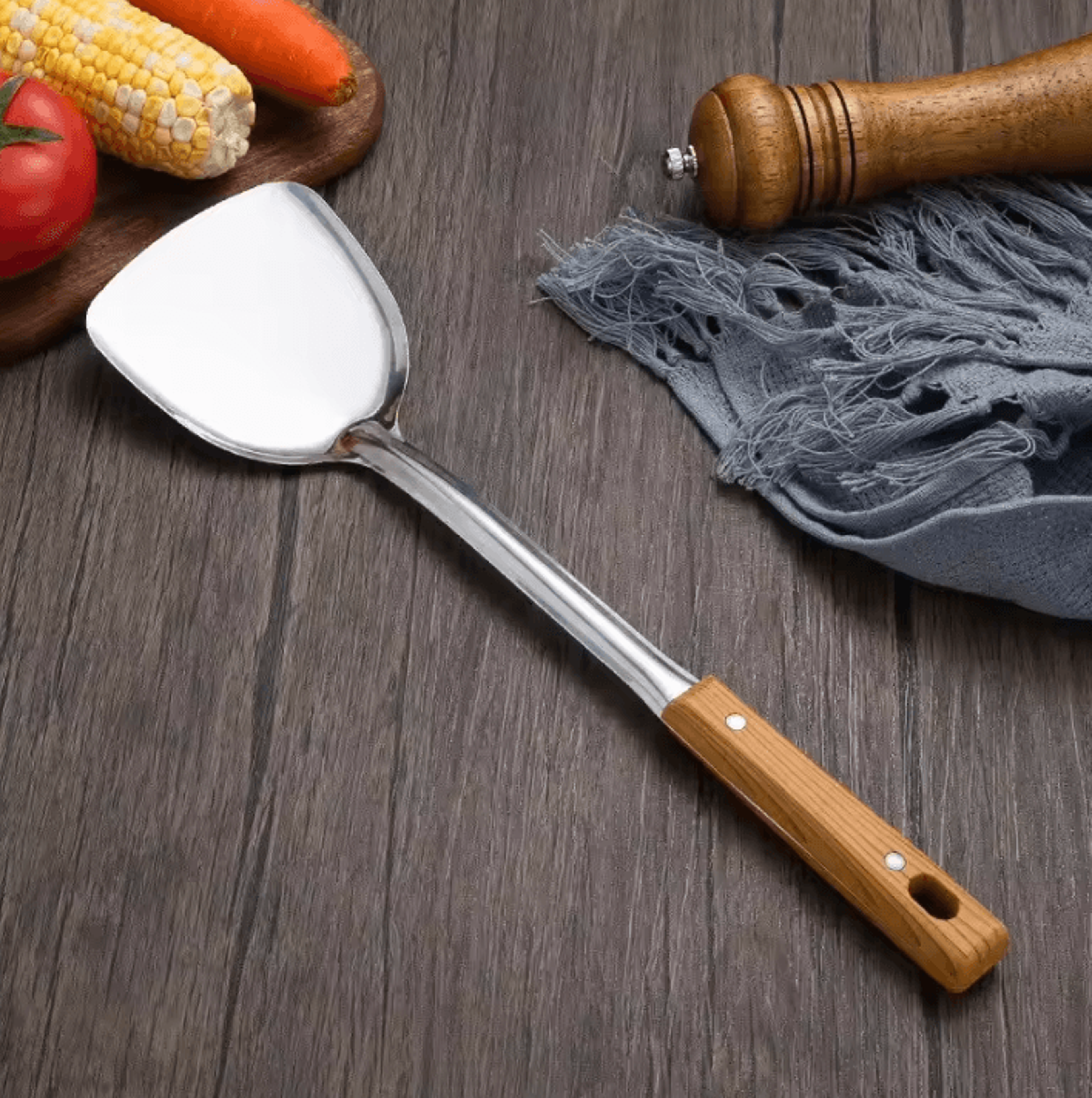Stainless Steel Kitchen Tools Set With Wood Grain Handle  Spatula Spoon  Leaky Shovel Cooking Utens 3