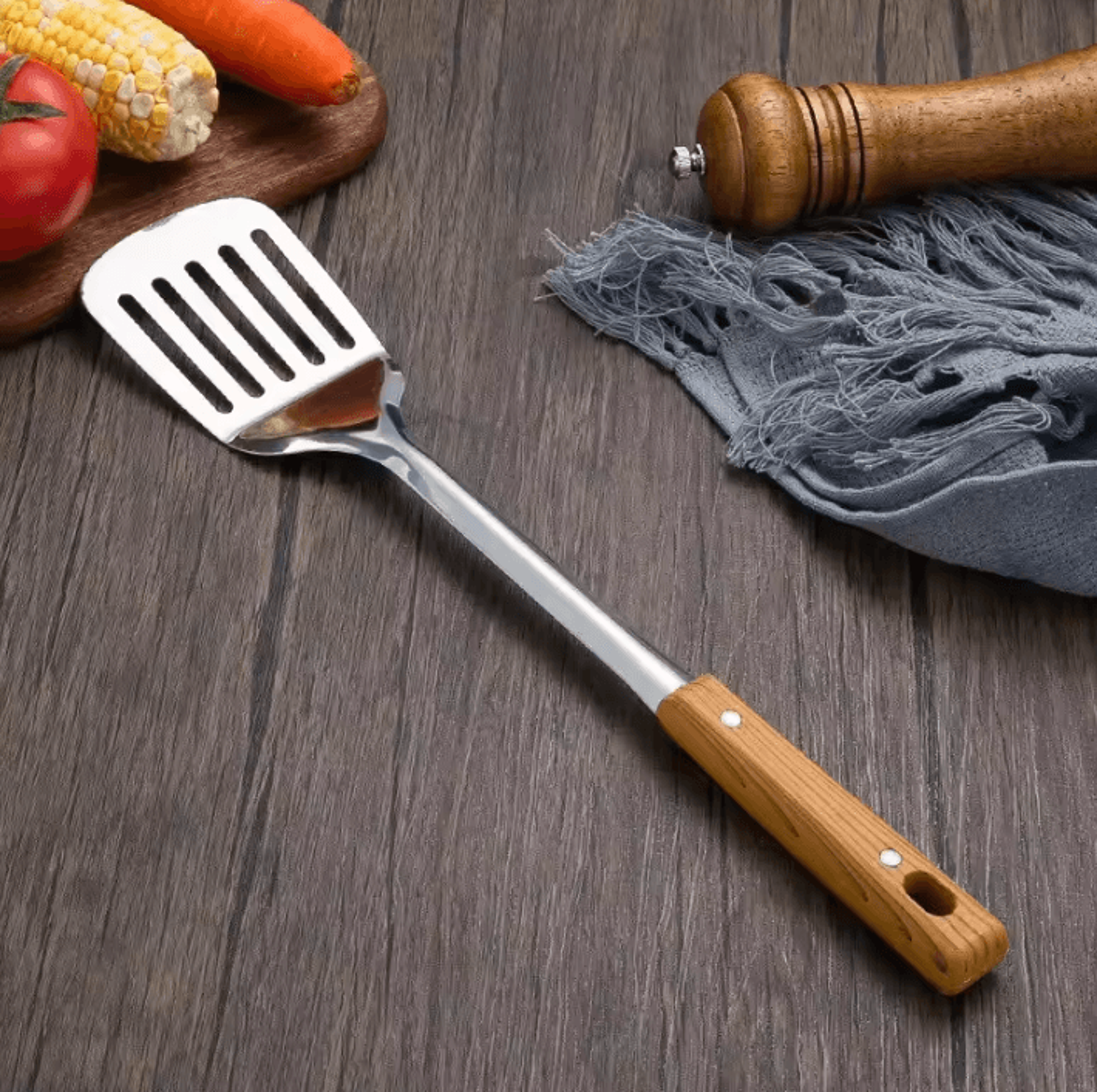 Stainless Steel Kitchen Tools Set With Wood Grain Handle  Spatula Spoon  Leaky Shovel Cooking Utens 8