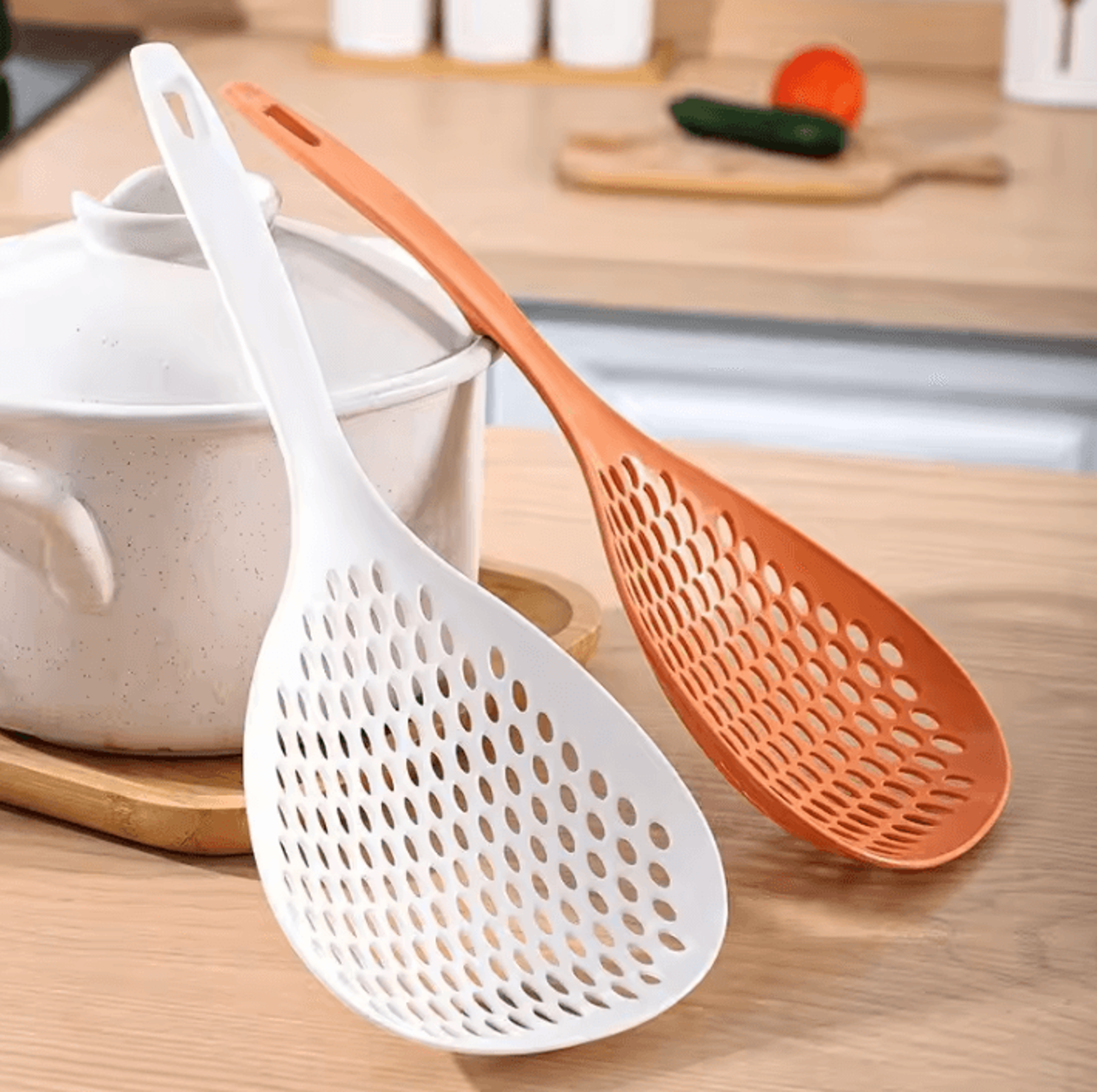 Heat Resistant Large Capacity Kitchen Spoon  High Temperature White Serving  Dumpling Straining Lad 3