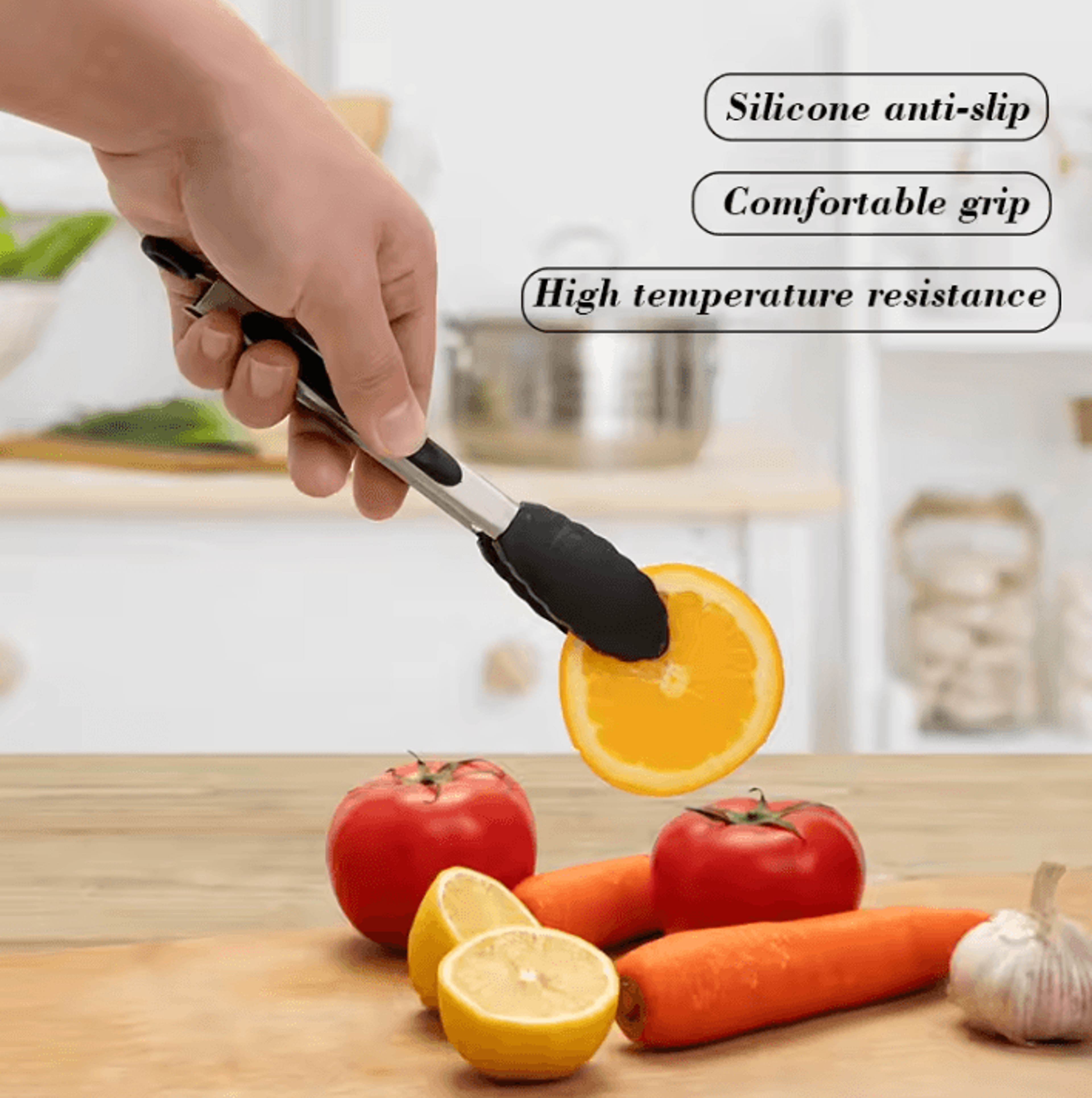 7Inches Black Silicone Food Tongs With Stainless Steel Body  BBQ Grilling Tongs For Camping And Out 2
