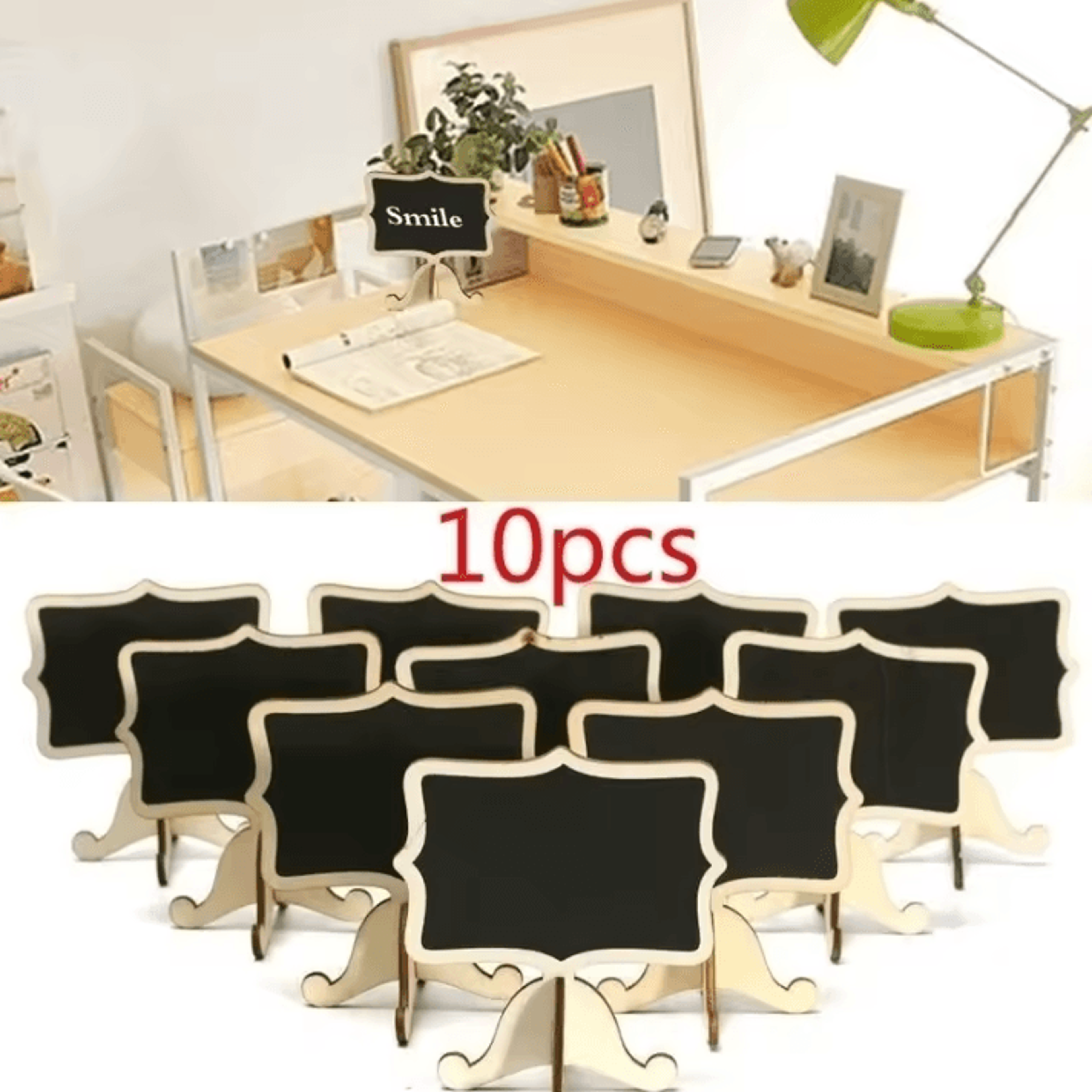 10 PCS Mini Wooden Blackboard Signs  Cute Heart Desktop Message  Craft Decoration 0