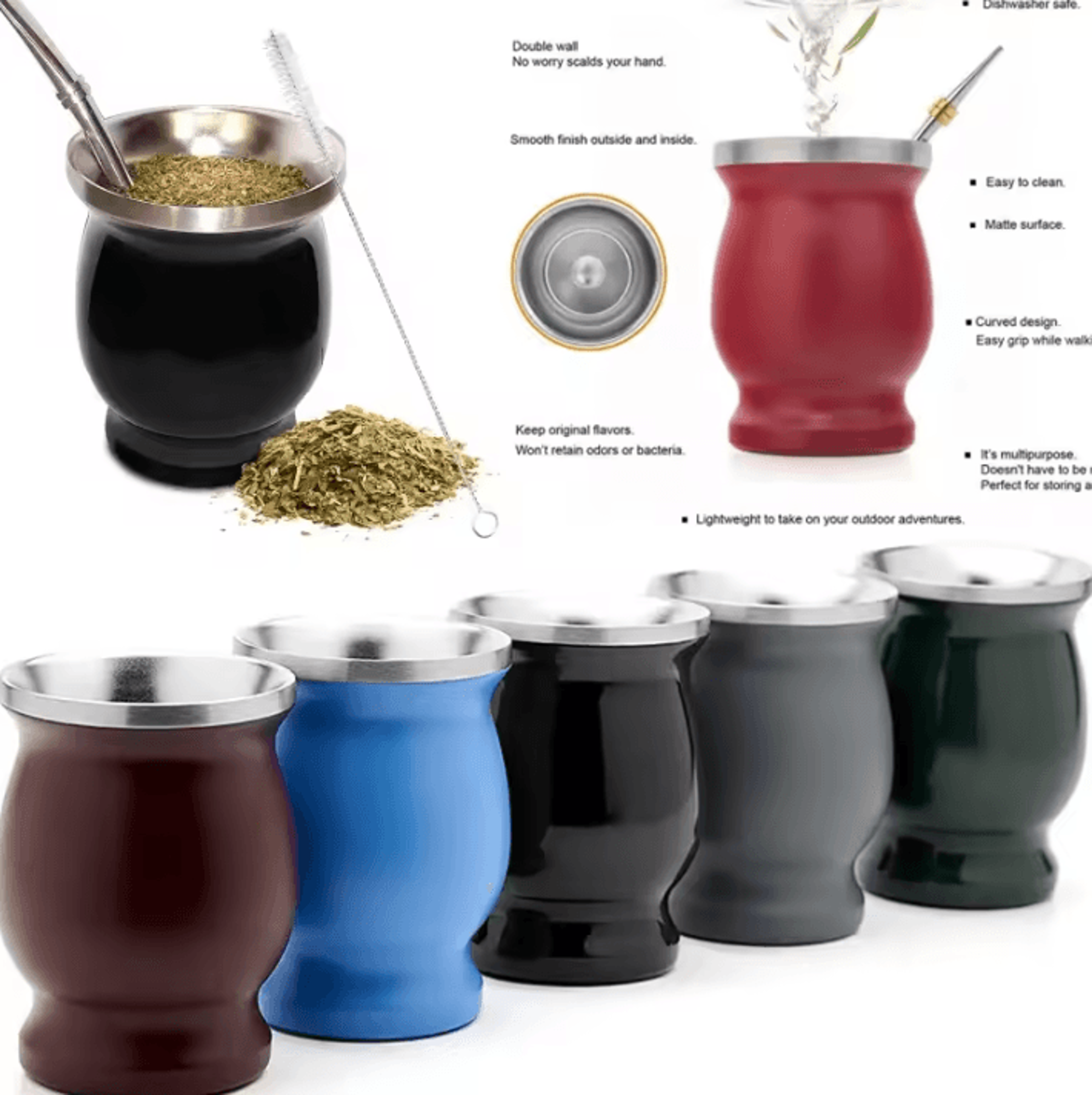 230 ML Stainless Steel Mate Cup  Double Wall Portable Tea Mug With Bombillas  Brush 3
