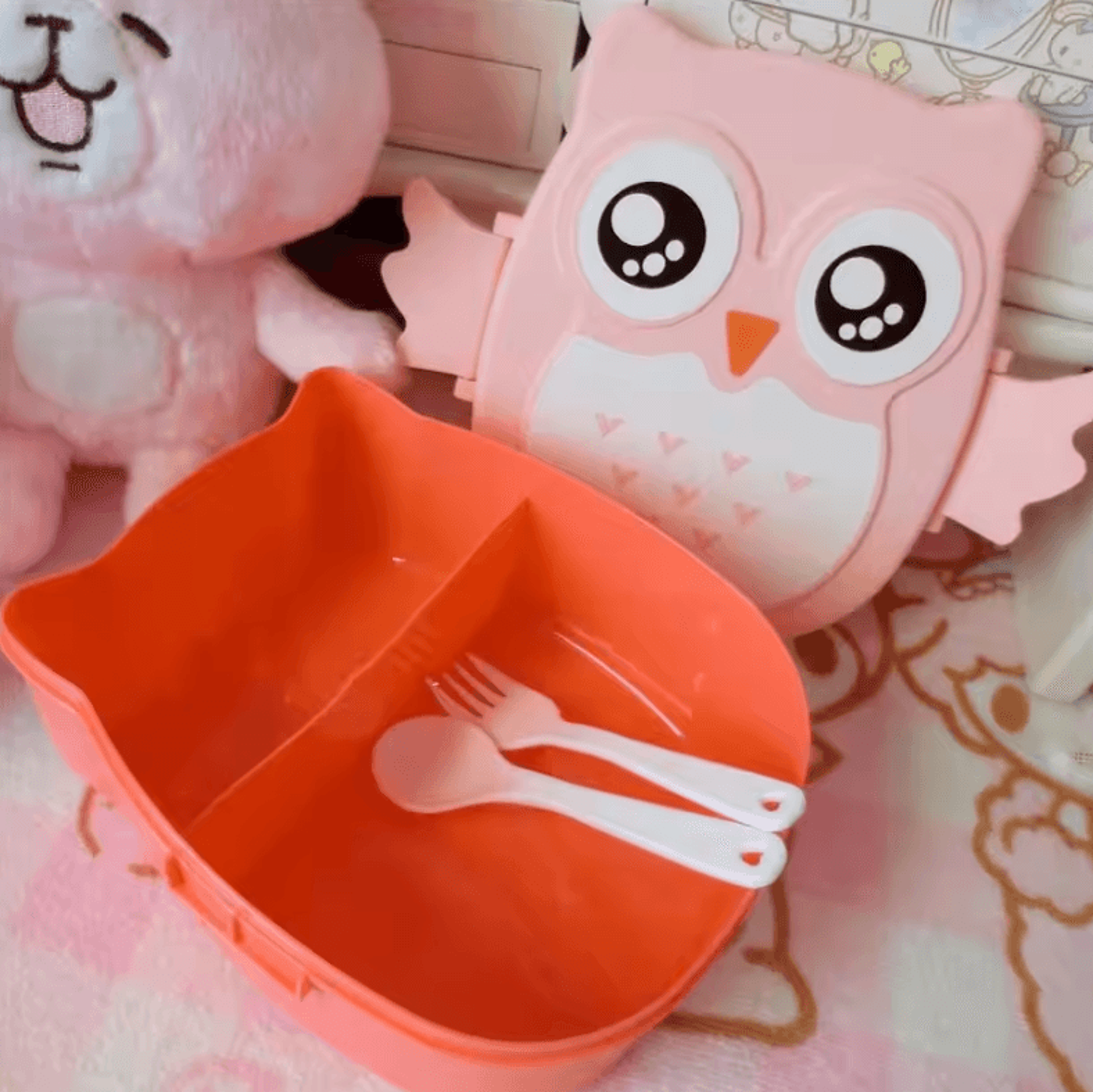 Portable Plastic Bento Lunch Box  Food Container With Cutlery For Kids Students  Daily Meals 4