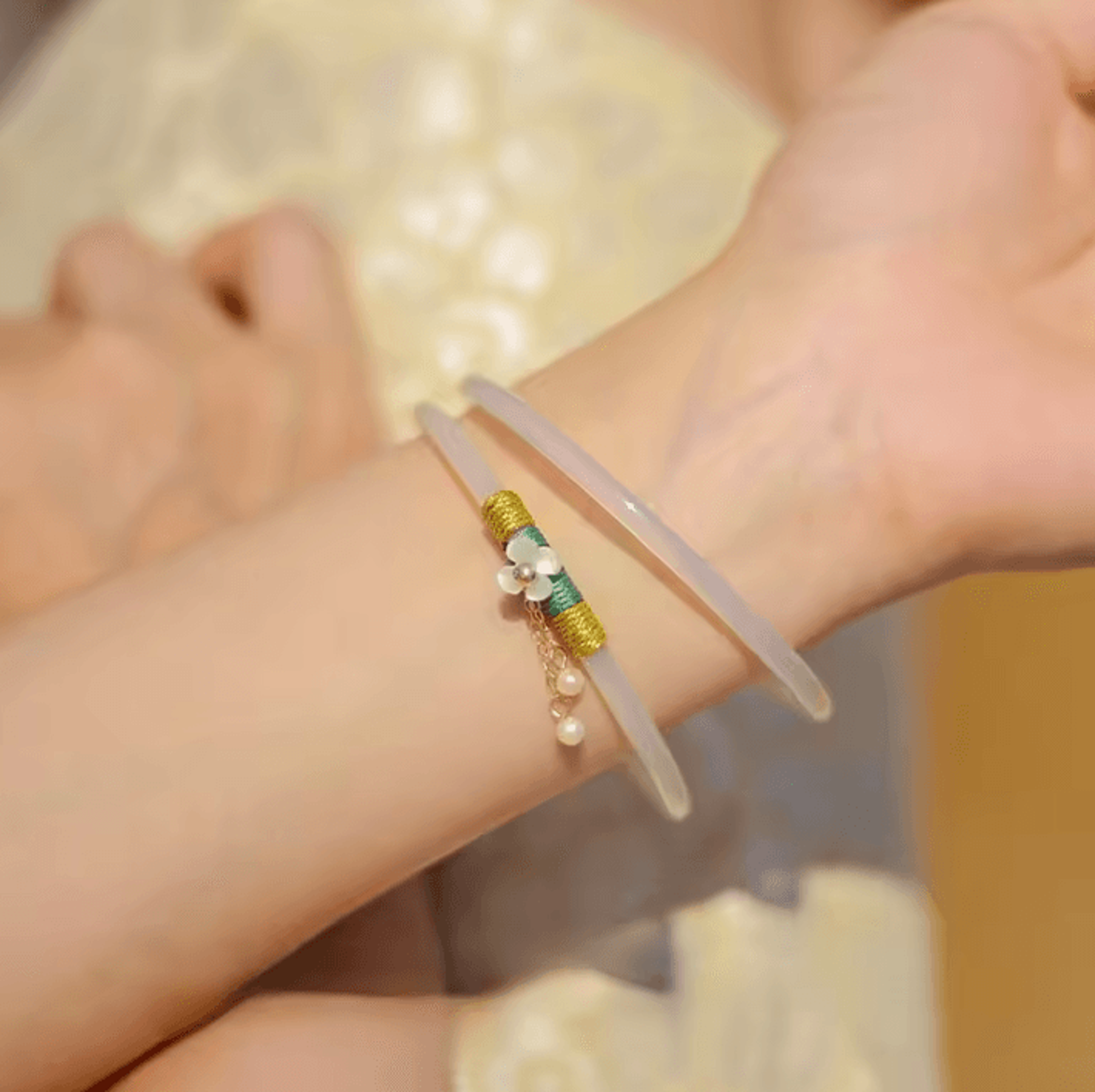 2Piece Natural Jade Bangle Bracelet Set  Chinese Style Womens Charm Wedding Gift Jewelry 4