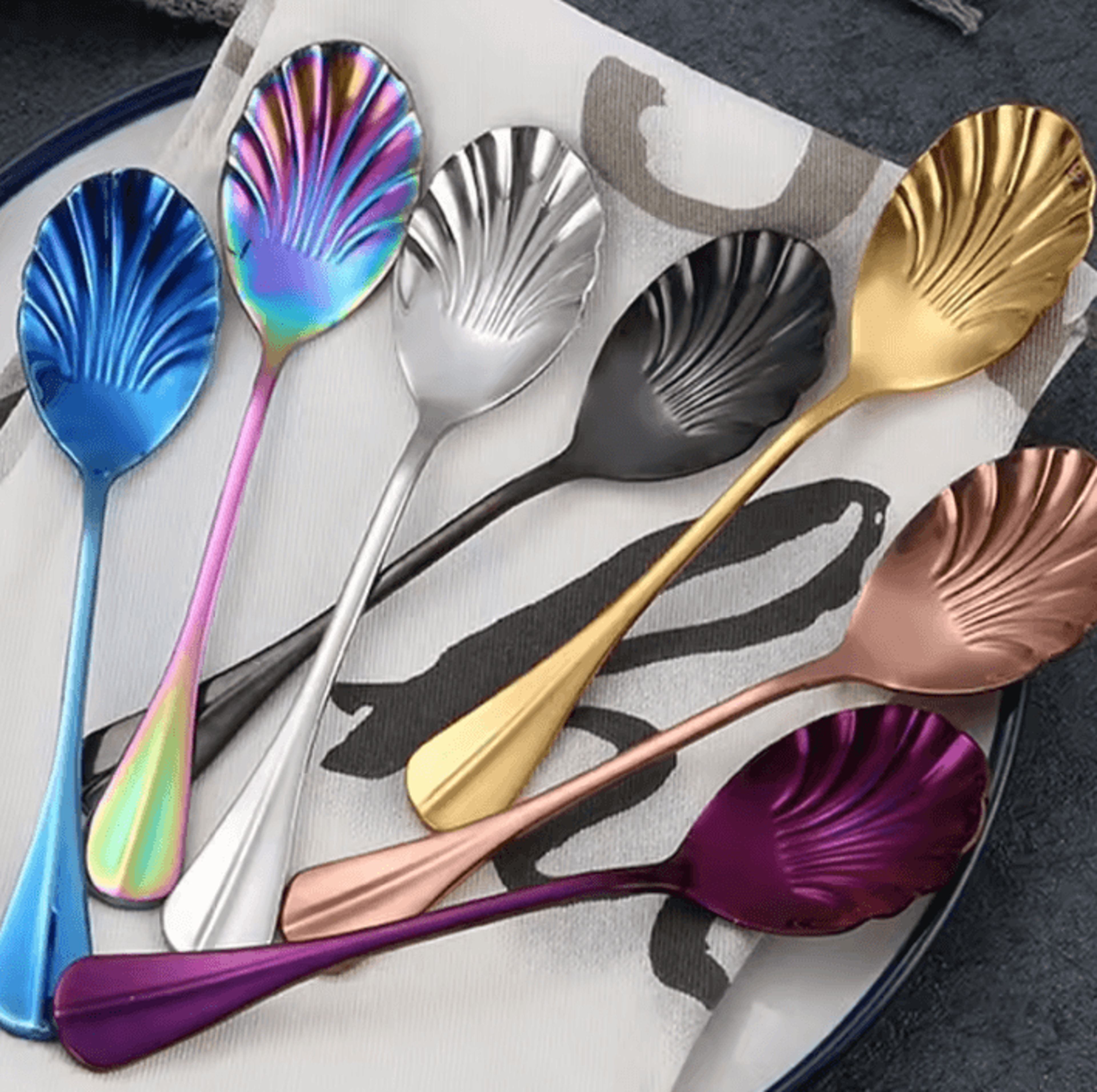 Shell Shape Stainless Steel Spoon With Long Handle  Dessert  Ice Cream Kitchen Accessories 0
