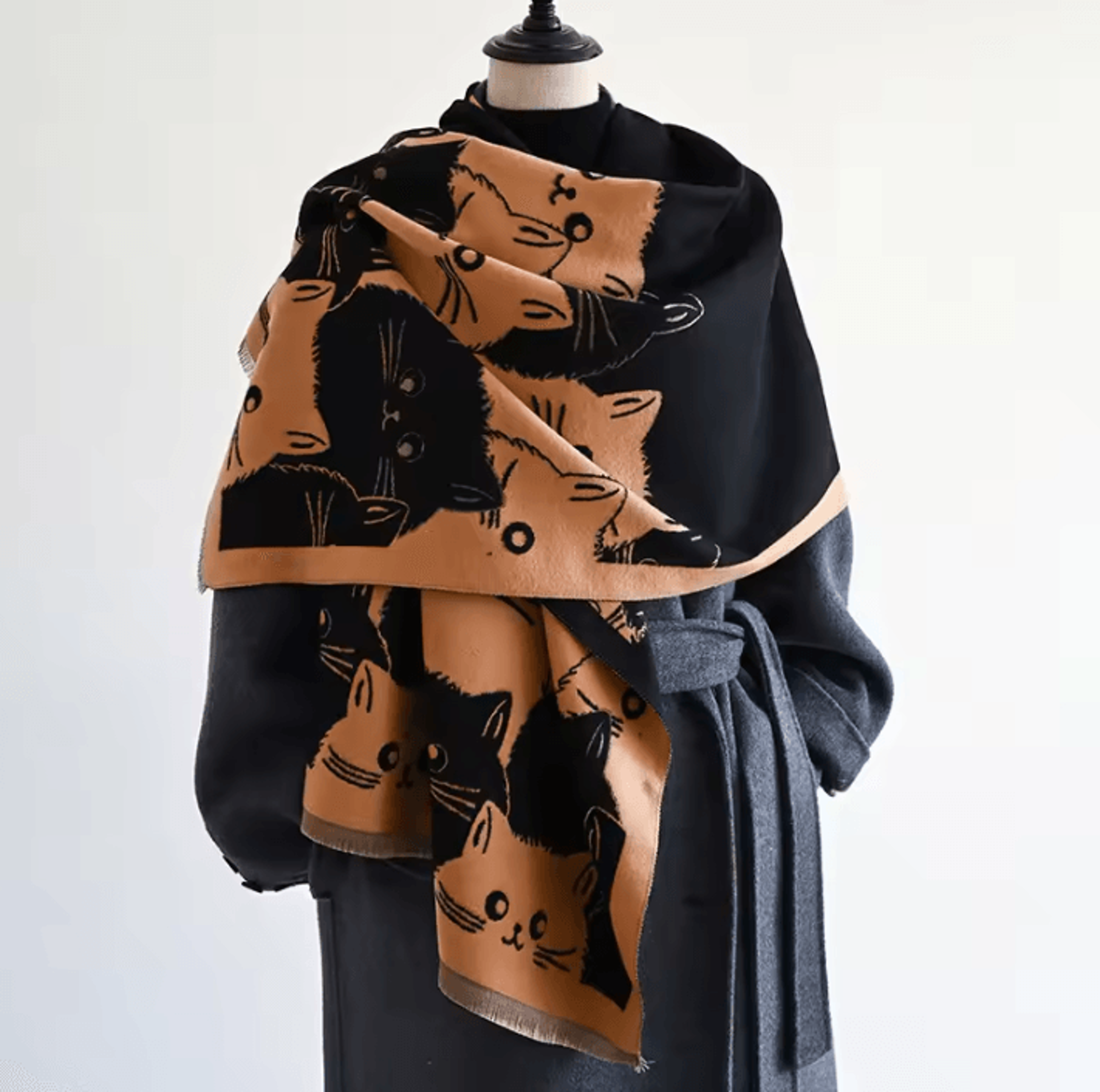 Cute Cat Jacquard Cashmere Pashmina Scarf  Thick Winter Warmth Shawl  Coldproof Blanket 3
