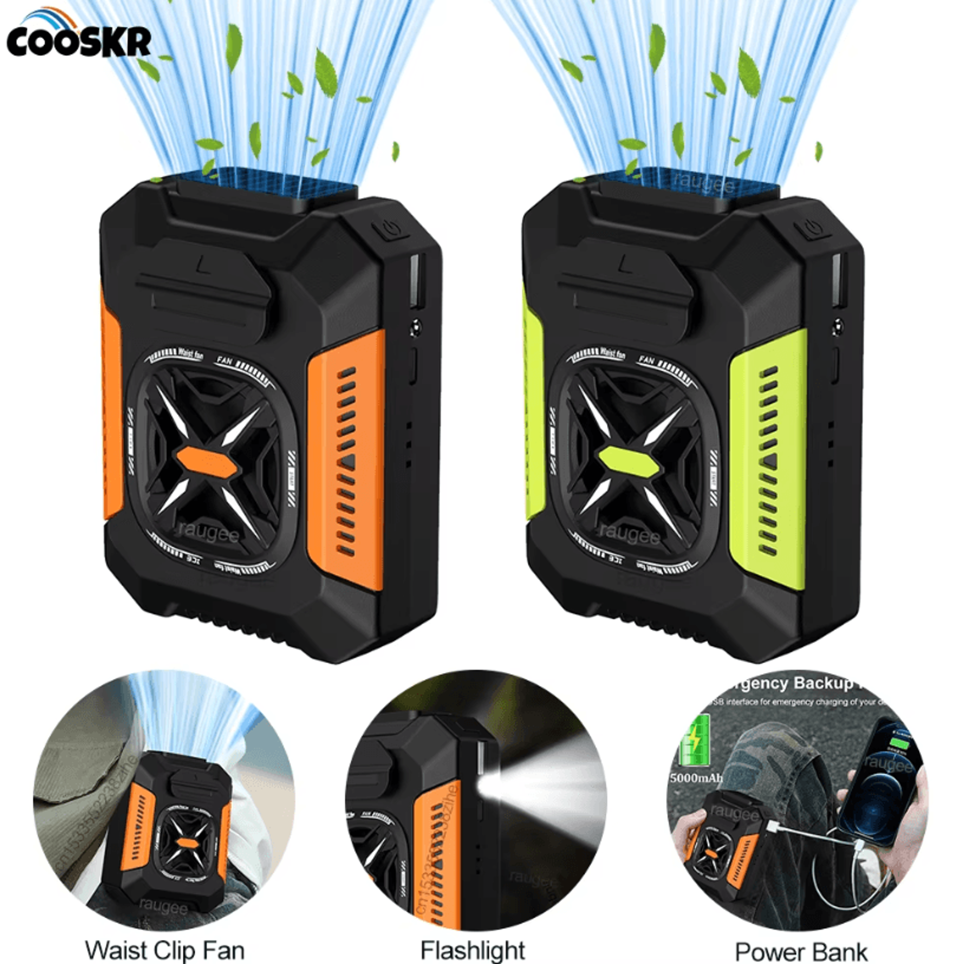 Portable USB Rechargeable Waist Clip Fan  5000mAh Outdoor Cooling Fan With Power Bank  LED Light 0