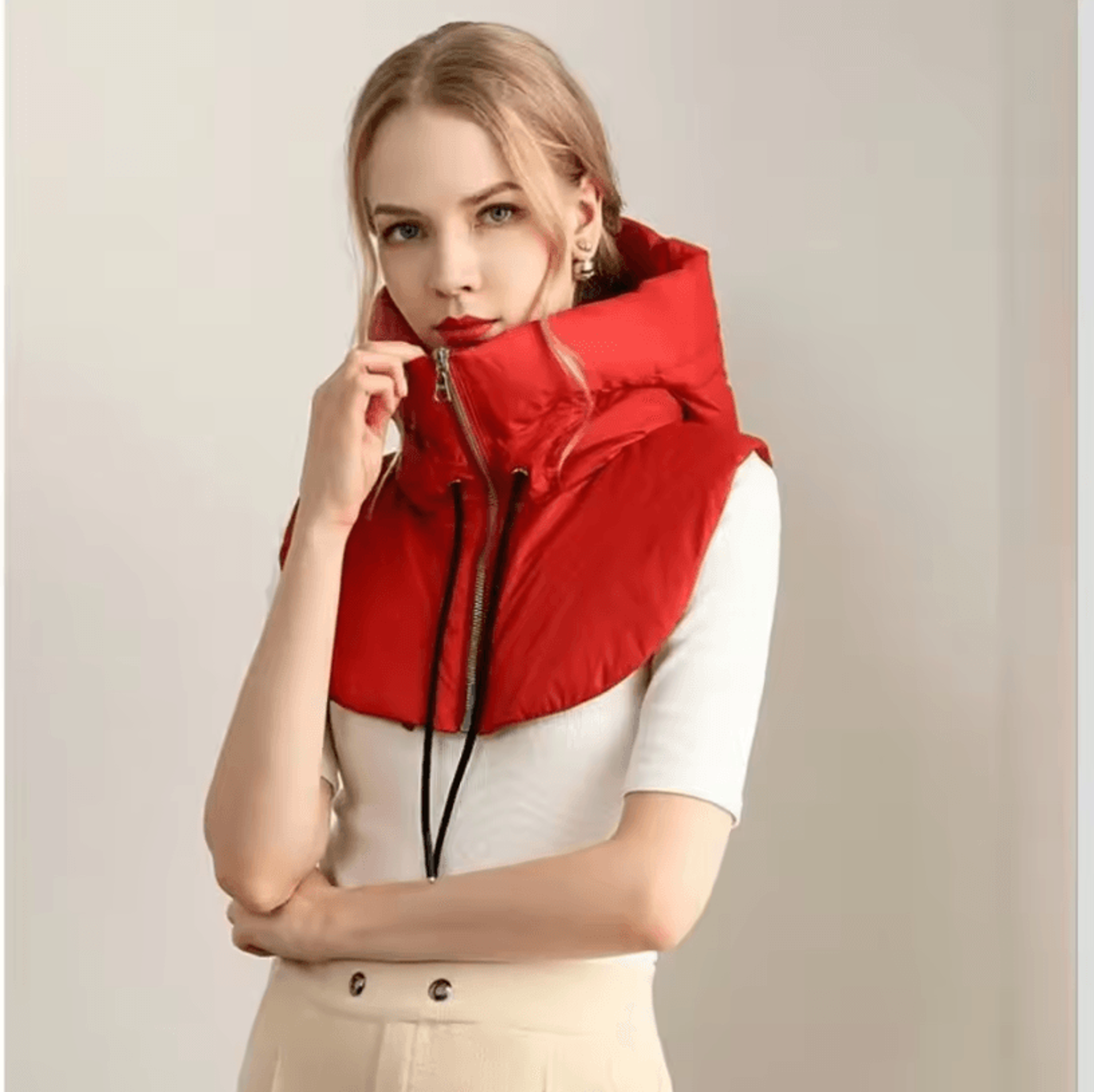 Ultralight Down Hooded Hat With Removable Neck Scarf  Balaclava Cold Weather Headgear For Women 1