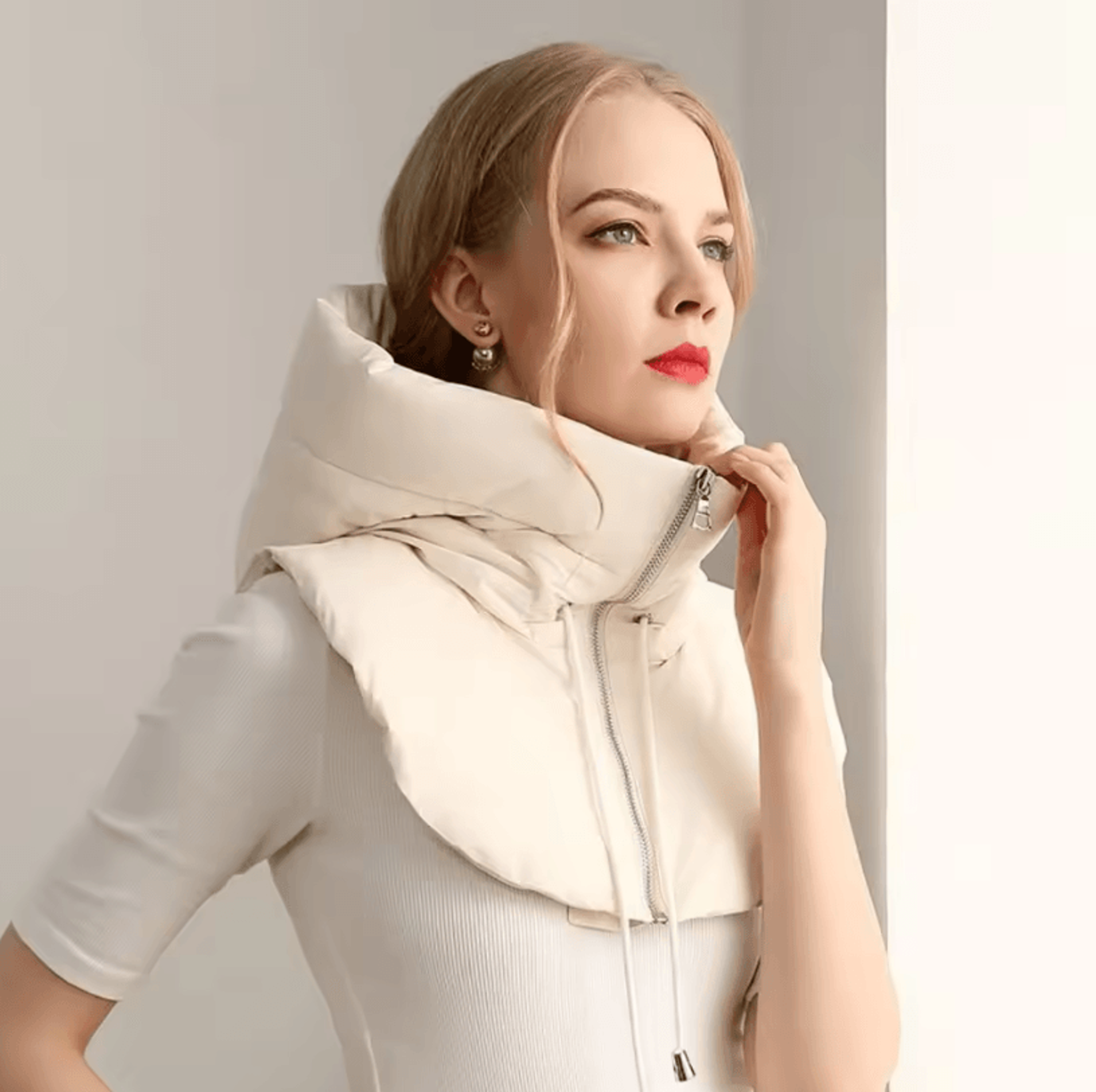 Ultralight Down Hooded Hat With Removable Neck Scarf  Balaclava Cold Weather Headgear For Women 6