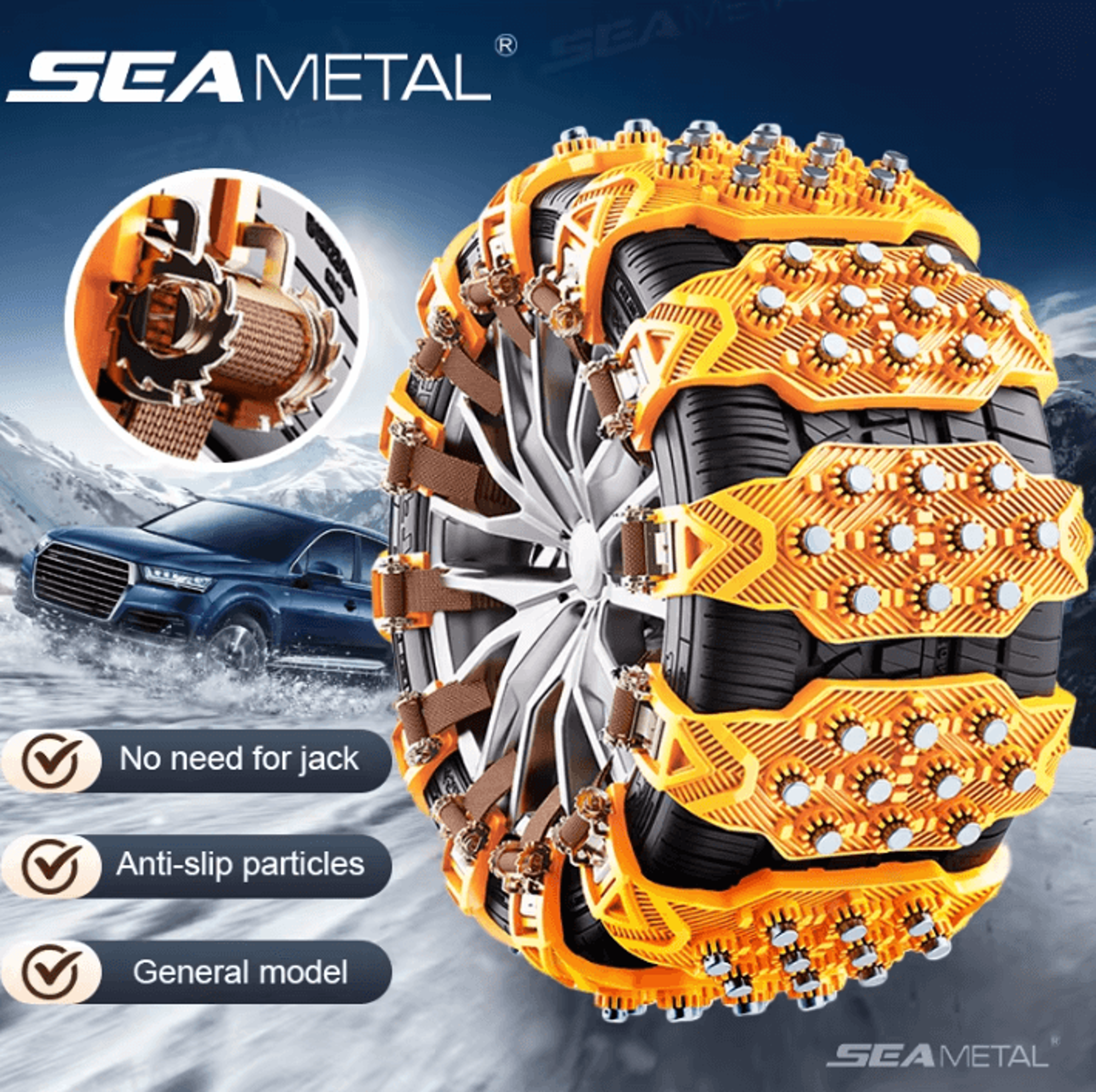 seametal 4pcs car snow tire chains – anti-skid winter wheel cable belt traction kit