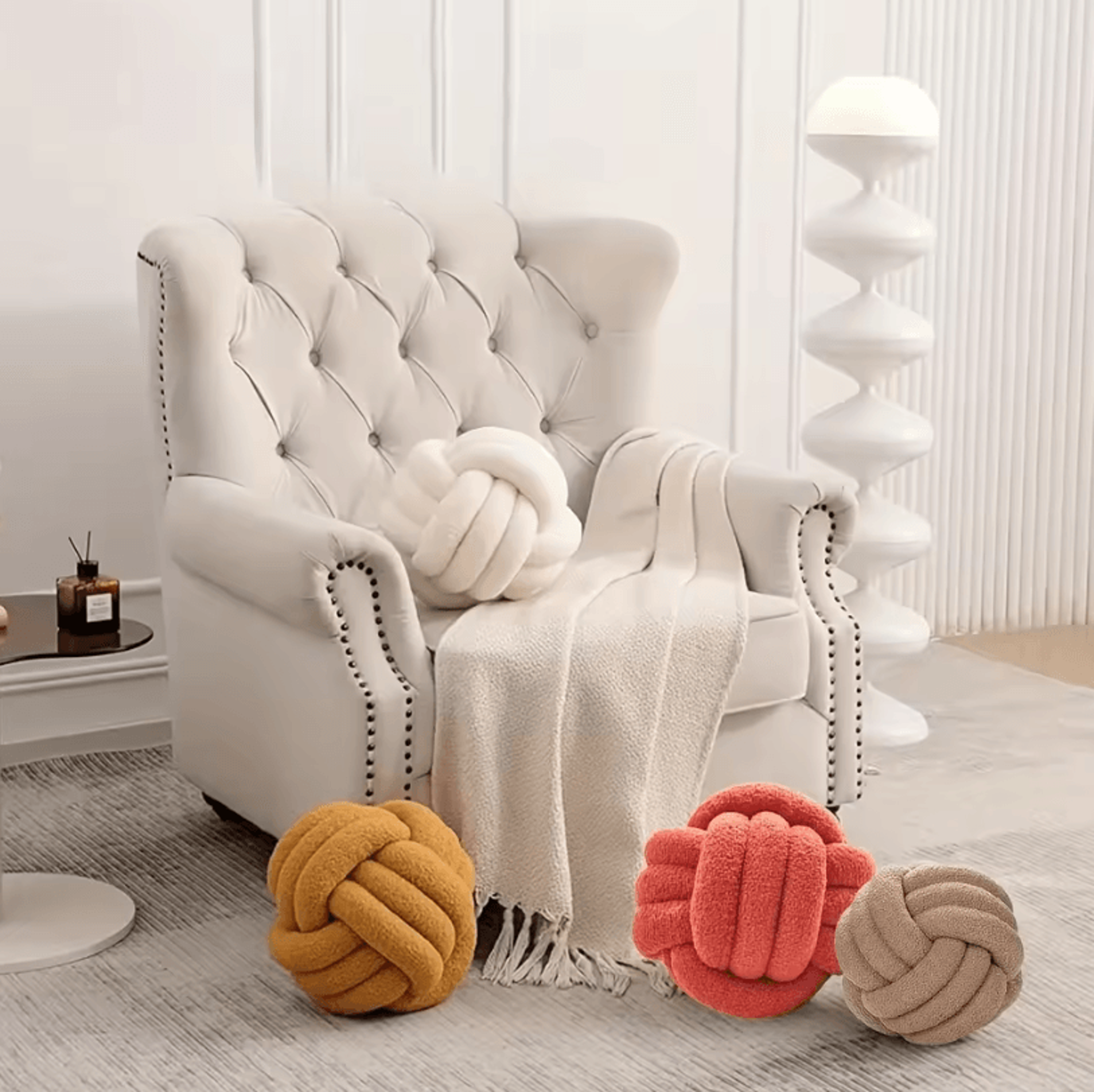 cozyknot 9x9-inch round knot throw pillow – soft plush ball cushion for sofa, bed & home
