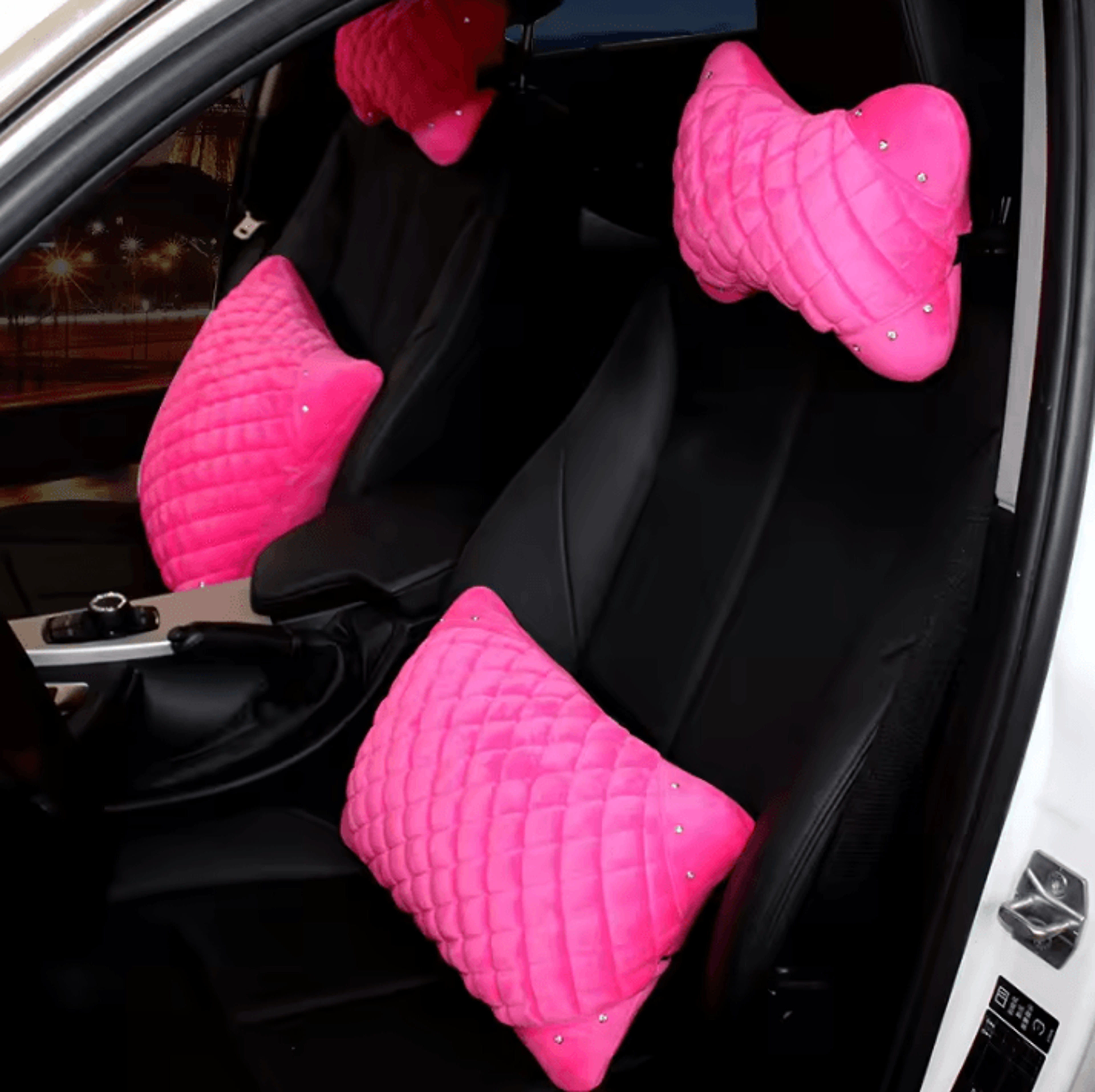 crystalsoft plush car neck pillow – pink bone-shaped headrest & lumbar support cushion for auto comfort