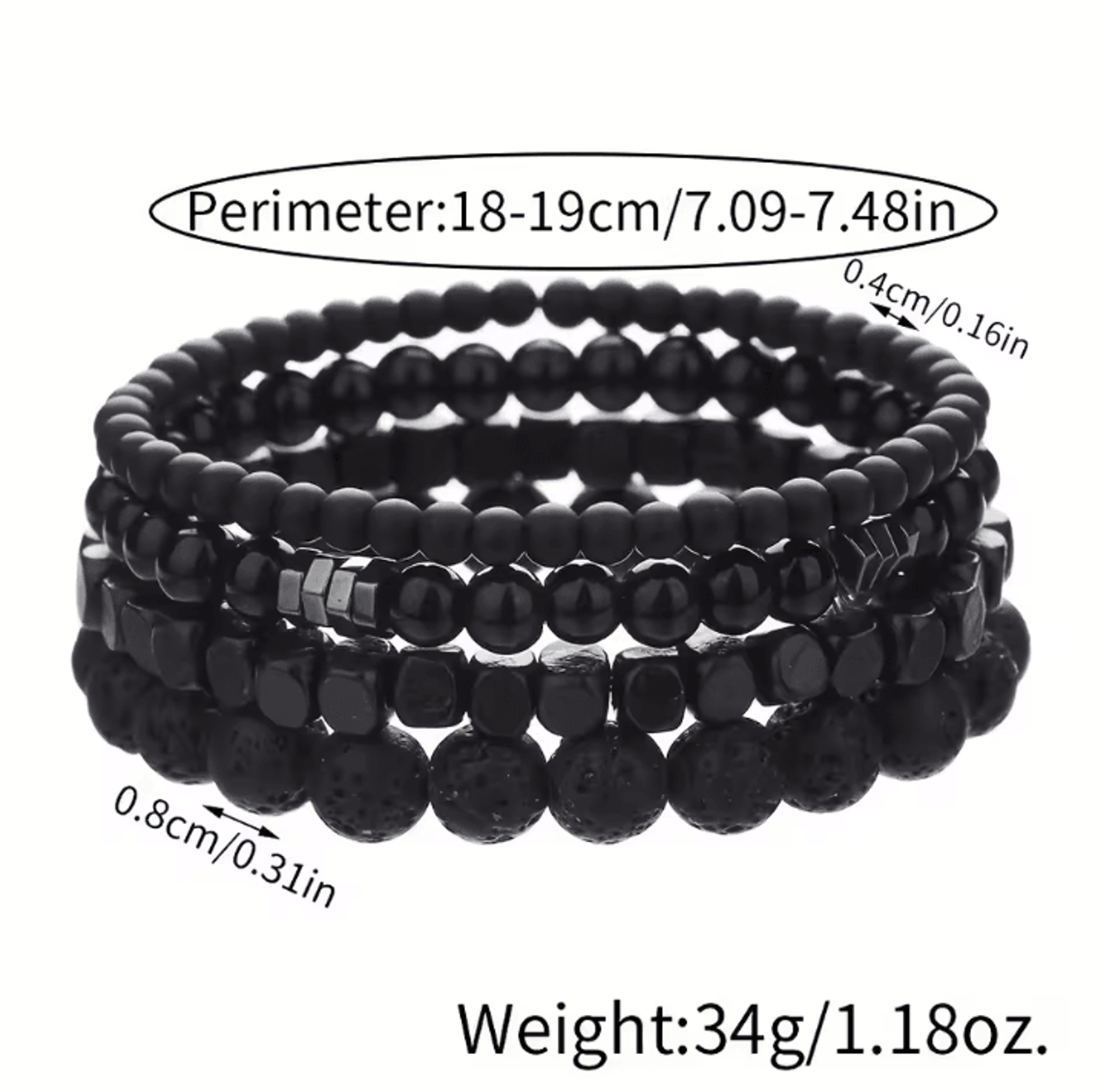 LavaEdge 4Piece Volcanic Stone Bracelet Set  Black Lava Rock  Wood Beads Elastic Jewelry For Men  W 4