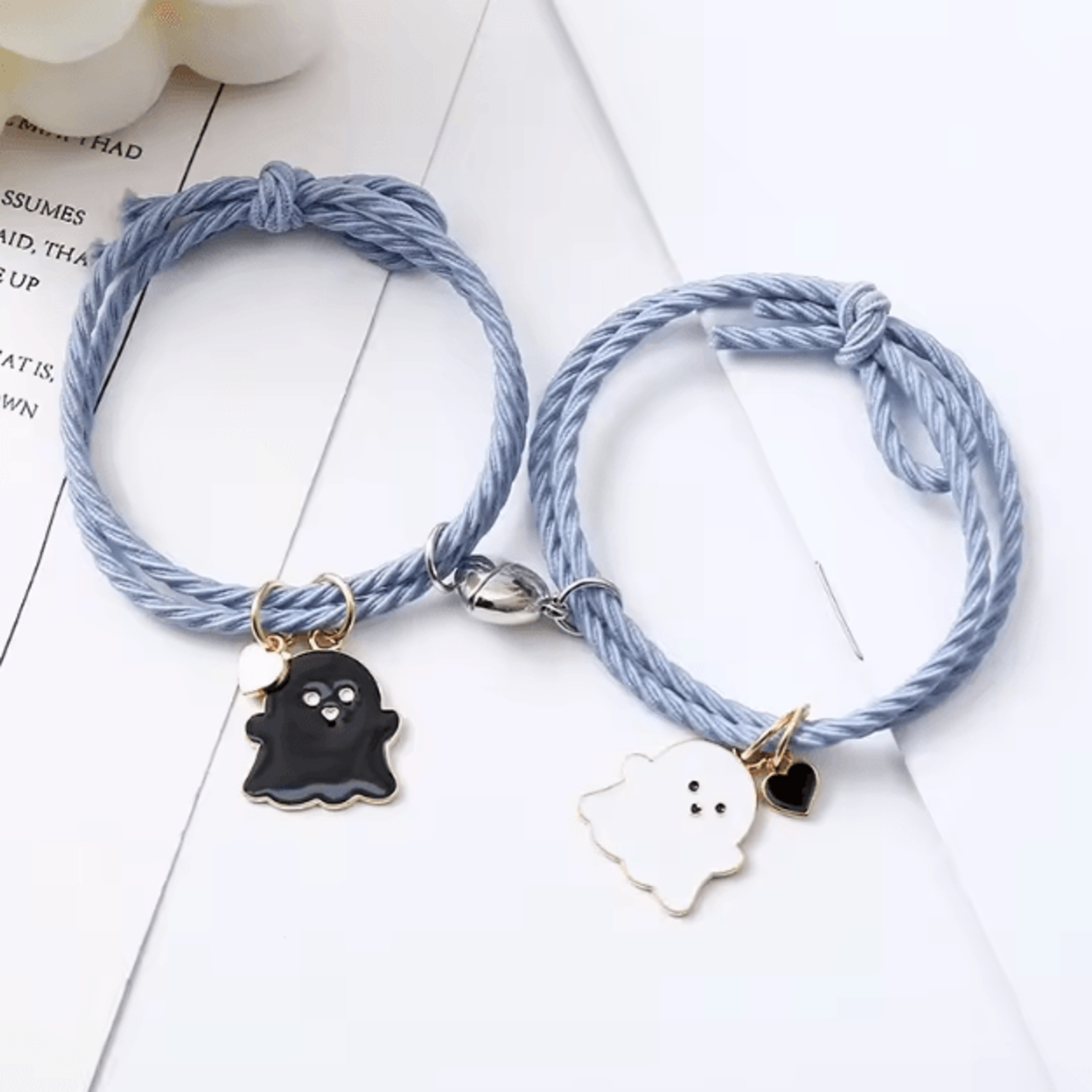 SpookLove Halloween Ghost Couple Bracelets Set  Braided Magnetic Heart LongDistance Promise Jewelry 9