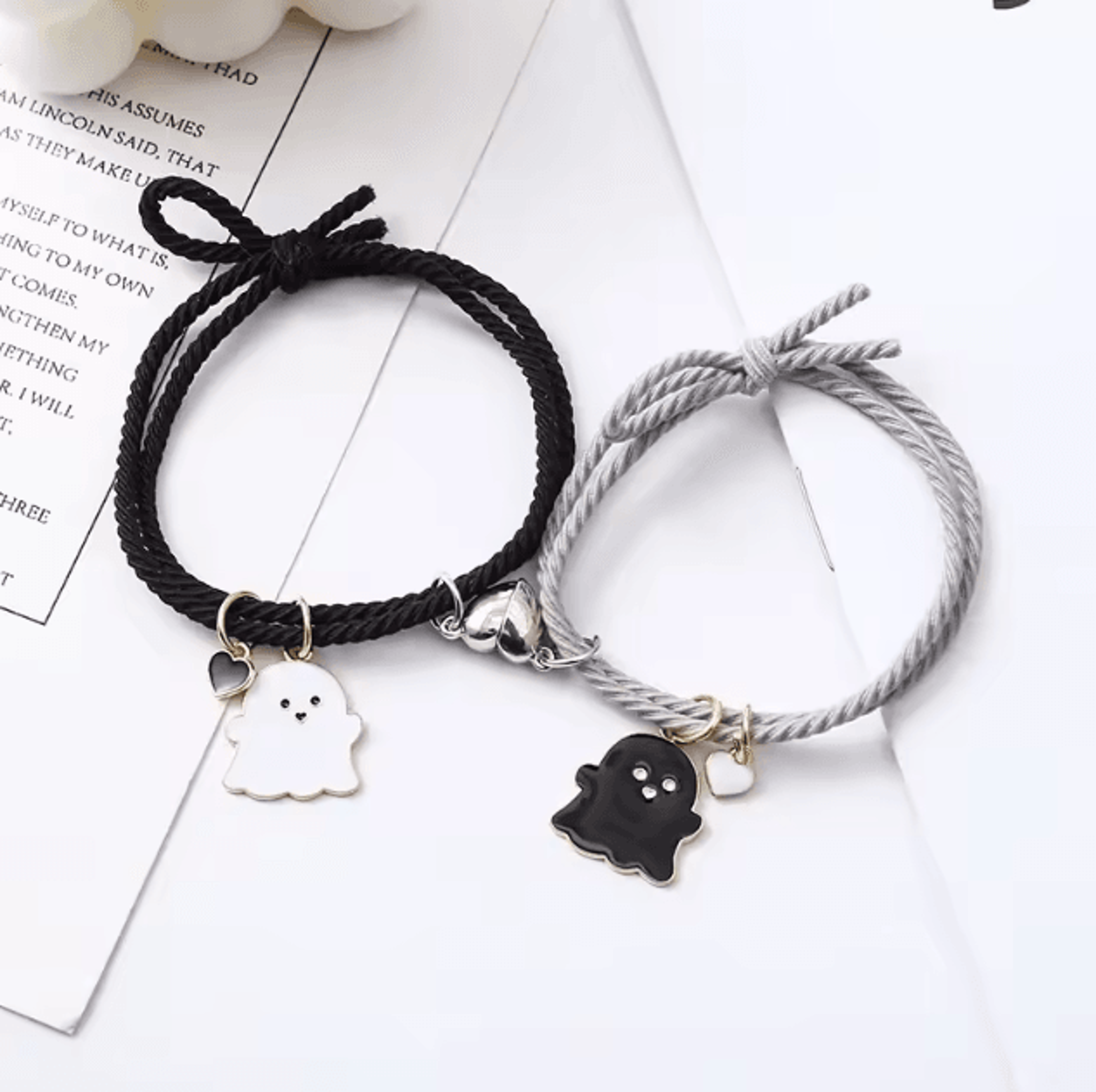 SpookLove Halloween Ghost Couple Bracelets Set  Braided Magnetic Heart LongDistance Promise Jewelry 8