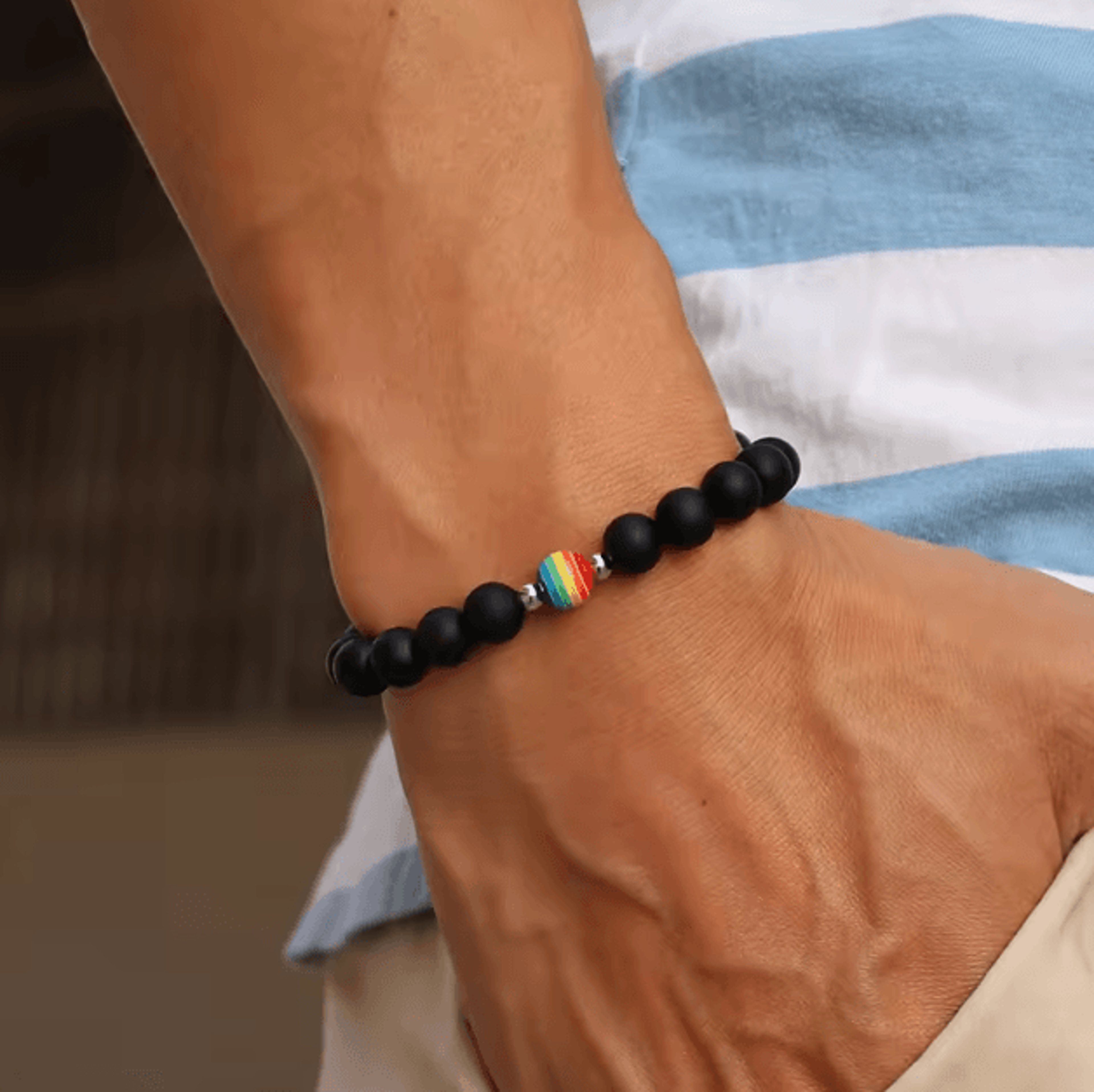 FrostAura Natural Stone Bracelet  Rainbow LGBT Unisex Couple Bracelet For Distance  Meditation 1