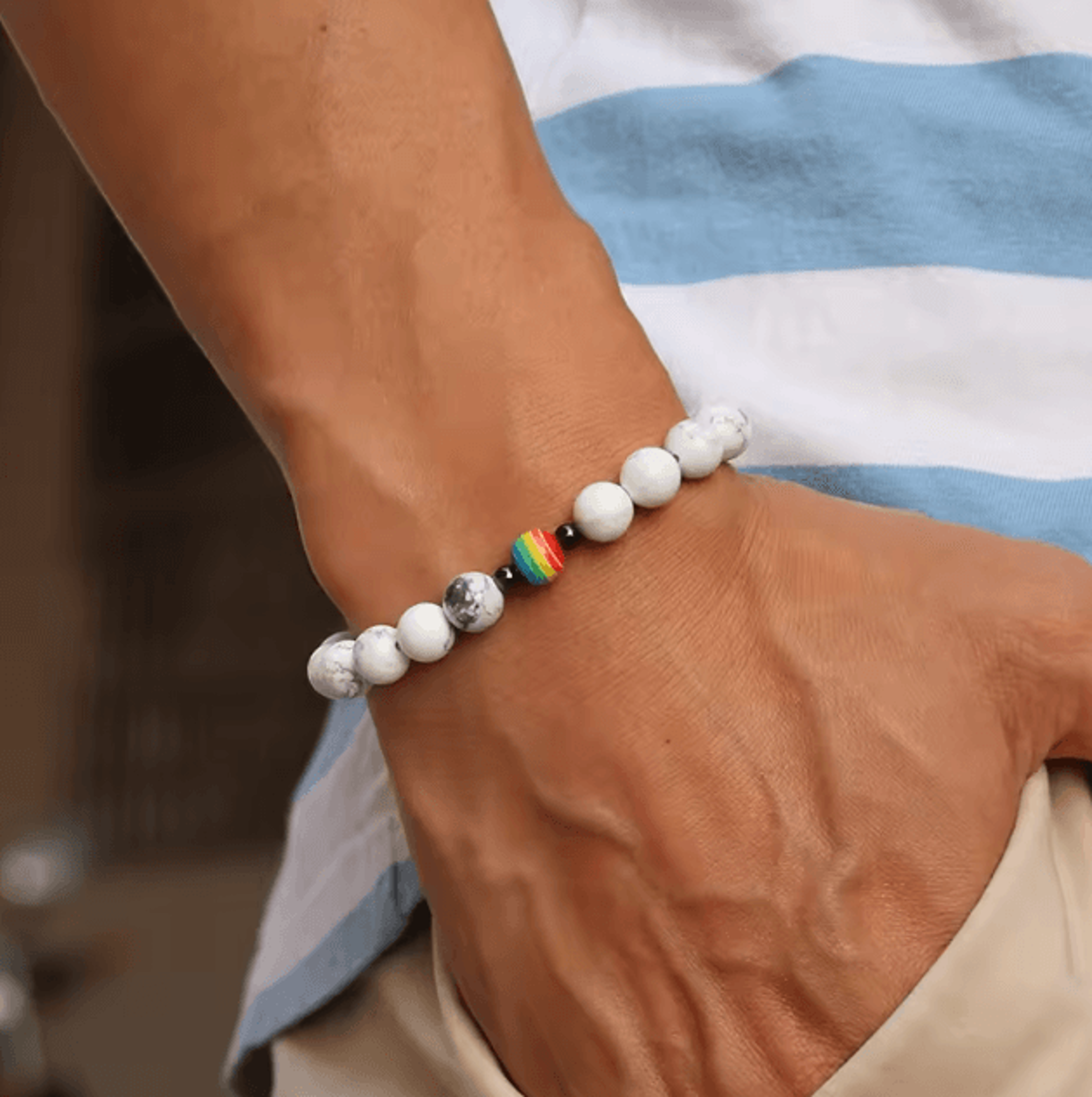FrostAura Natural Stone Bracelet  Rainbow LGBT Unisex Couple Bracelet For Distance  Meditation 2