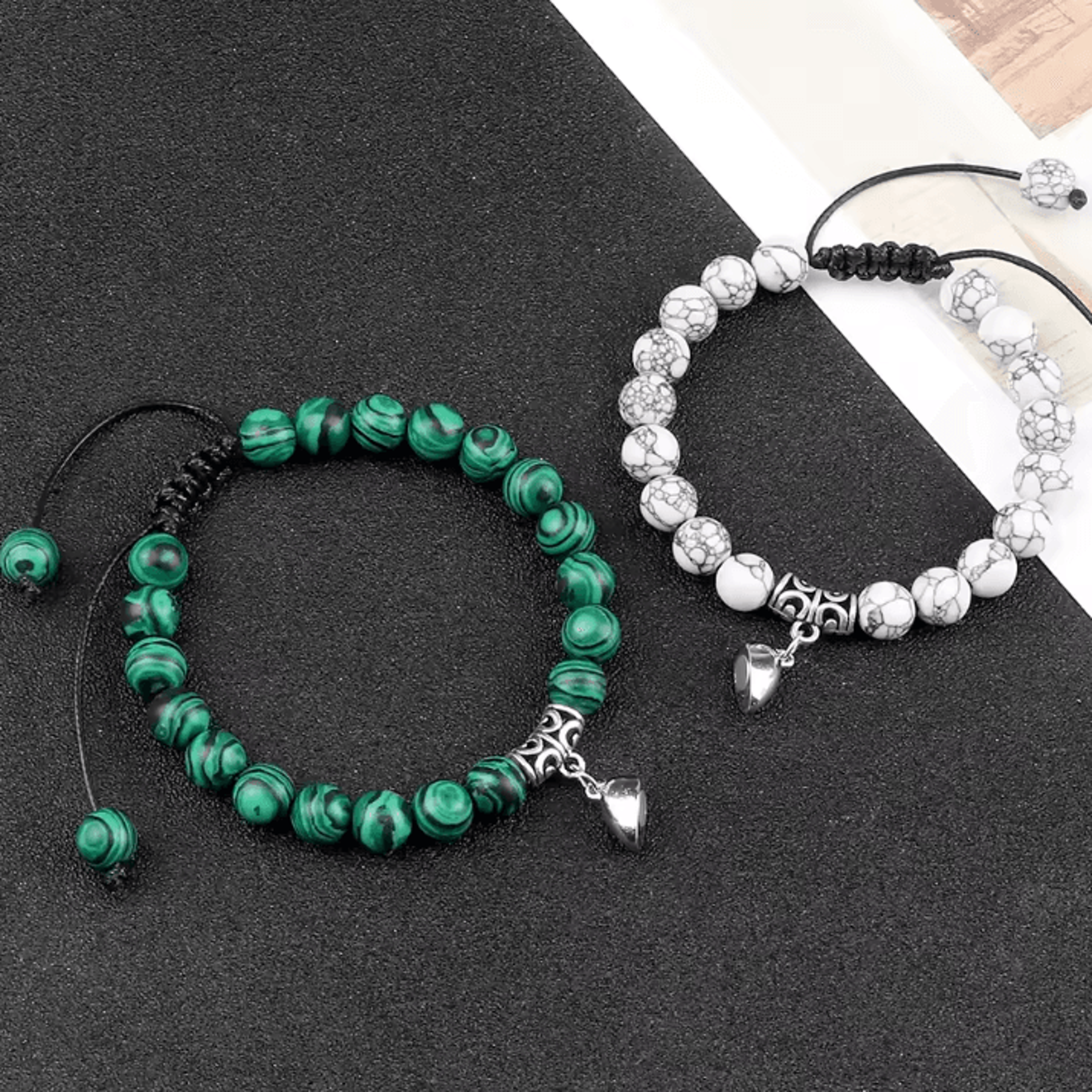 UnityMag Heart Natural Stone Couples Bracelets  Adjustable Distance Beads Set For Lovers  Friends 1