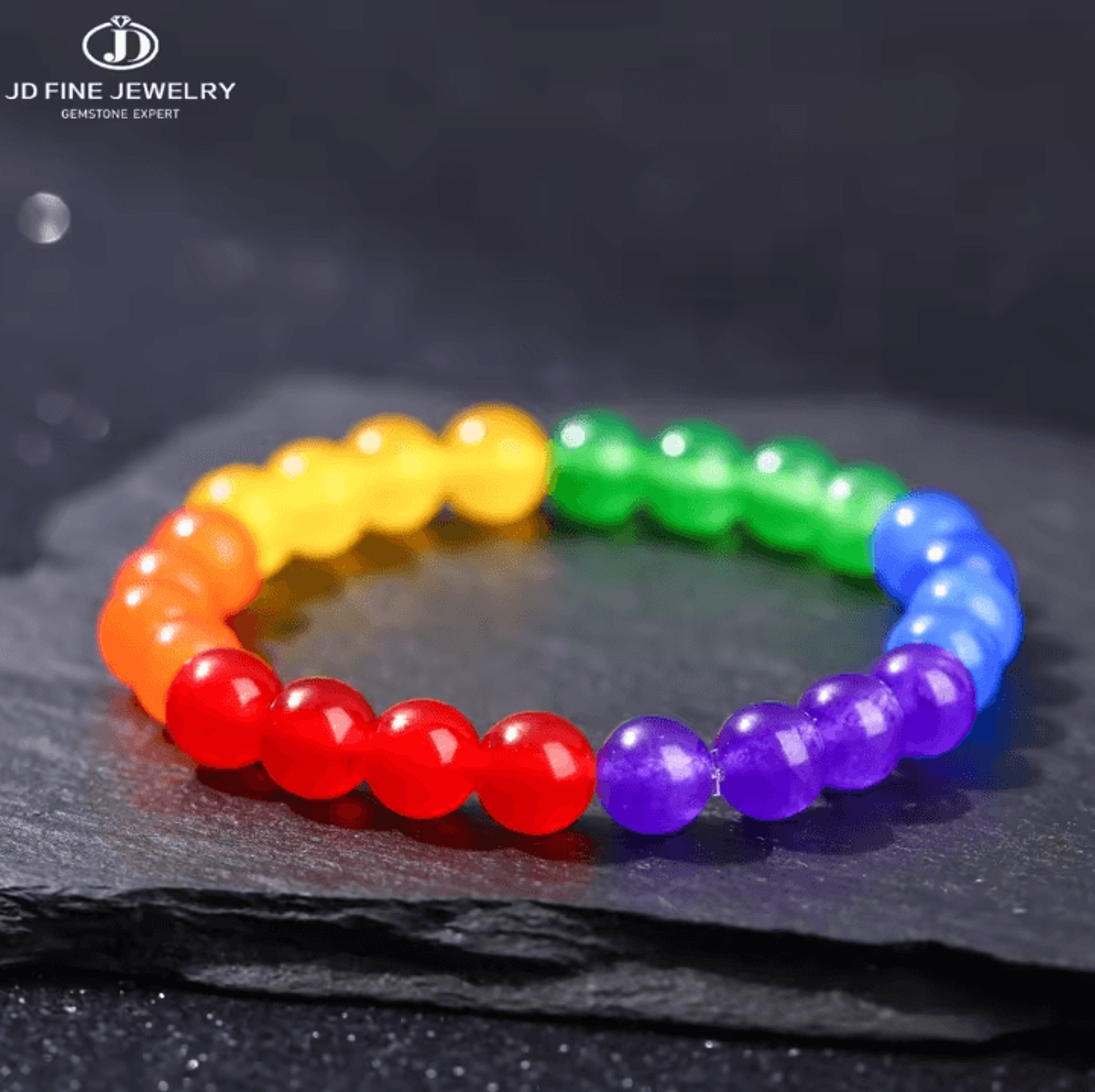 rainbowunity natural stone bead bracelet – six-color couples & lgbt pride jewelry for yoga & meditation