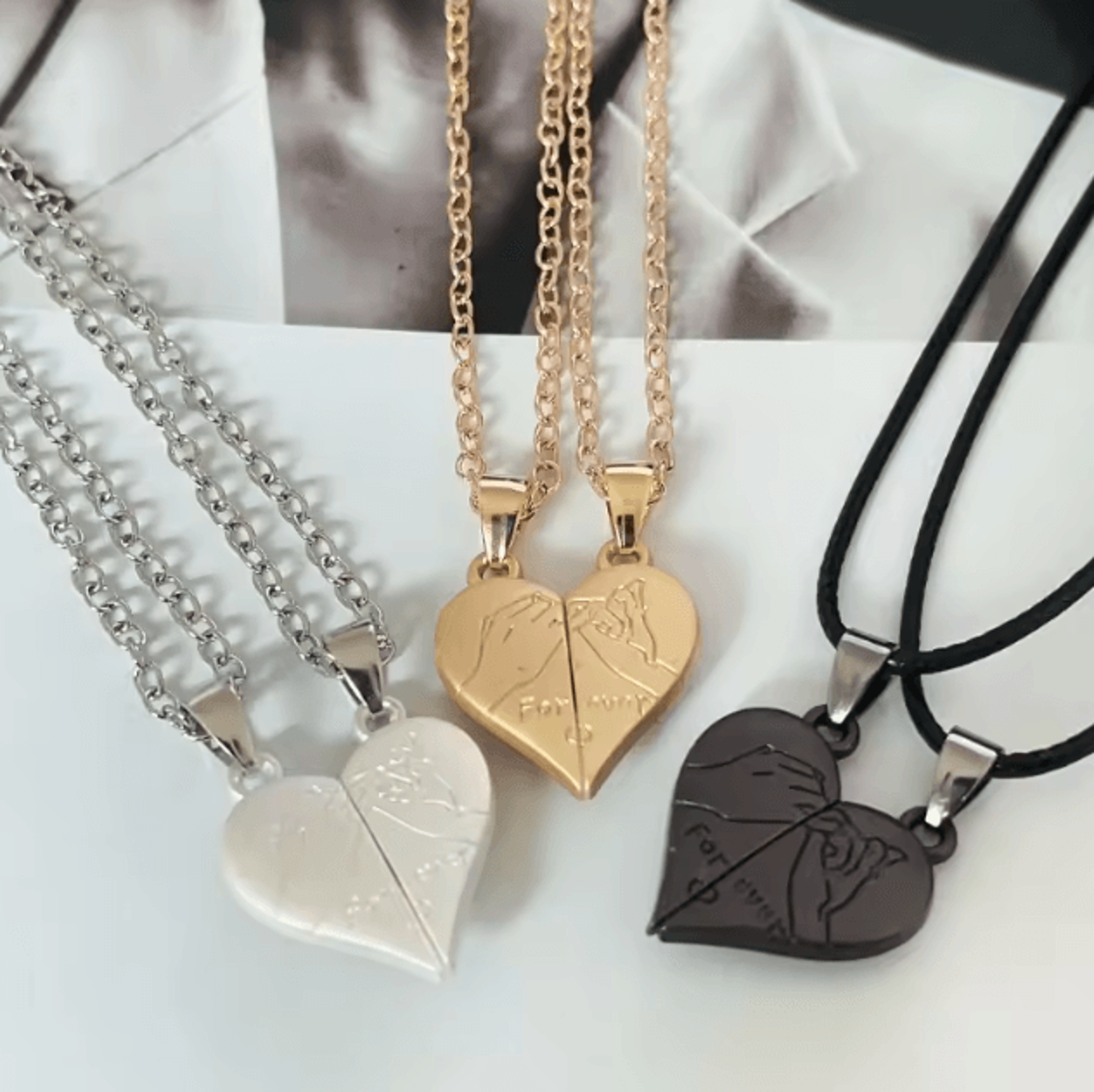 HeartbeatUnion Magnetic Couple Pendant Necklace  Electrocardiogram Heart Jewelry Gift Set 1