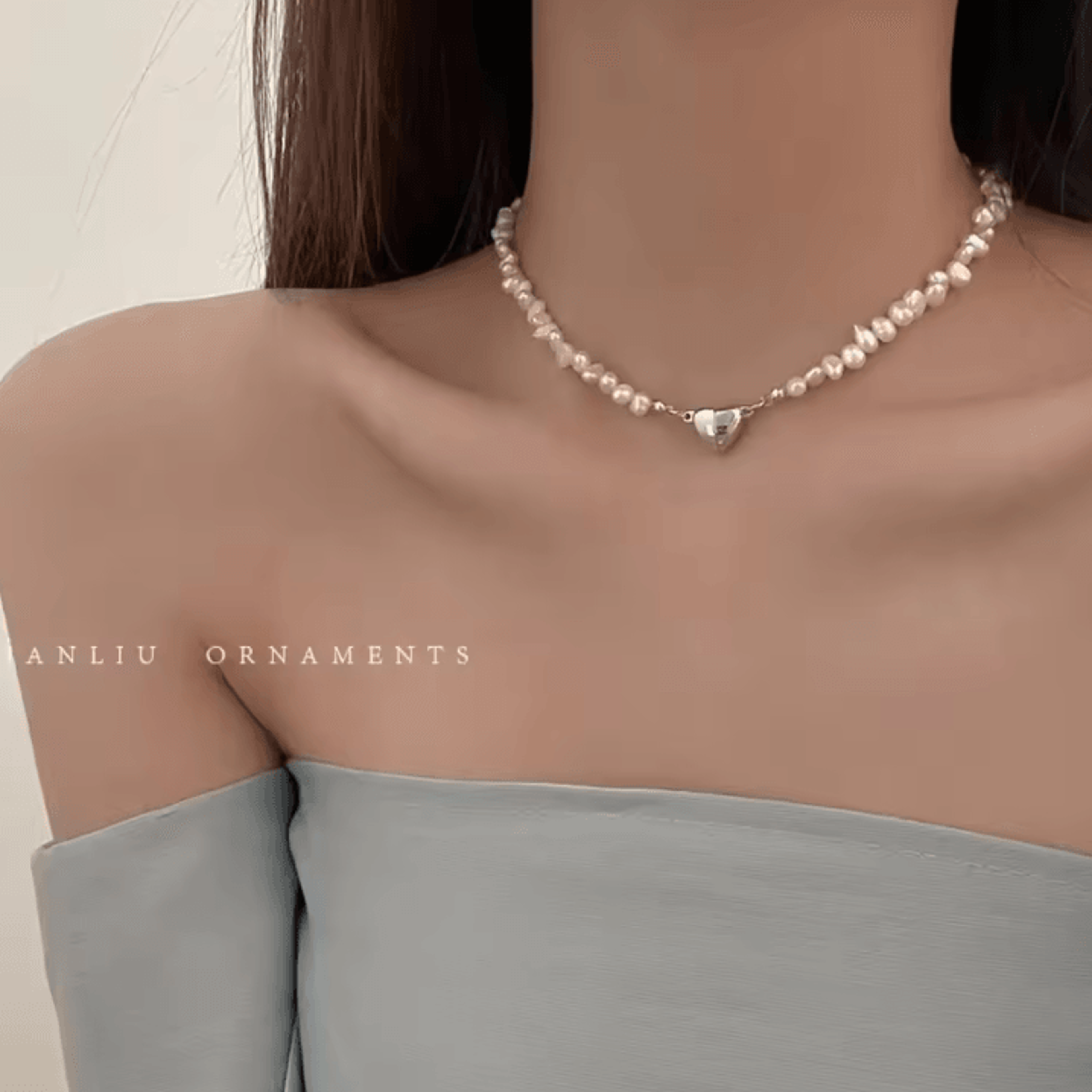 EternaHeart Korean Pearl Chain Magnetic Heart Pendant Necklace  Chic Choker Gift For Women  Girls 1