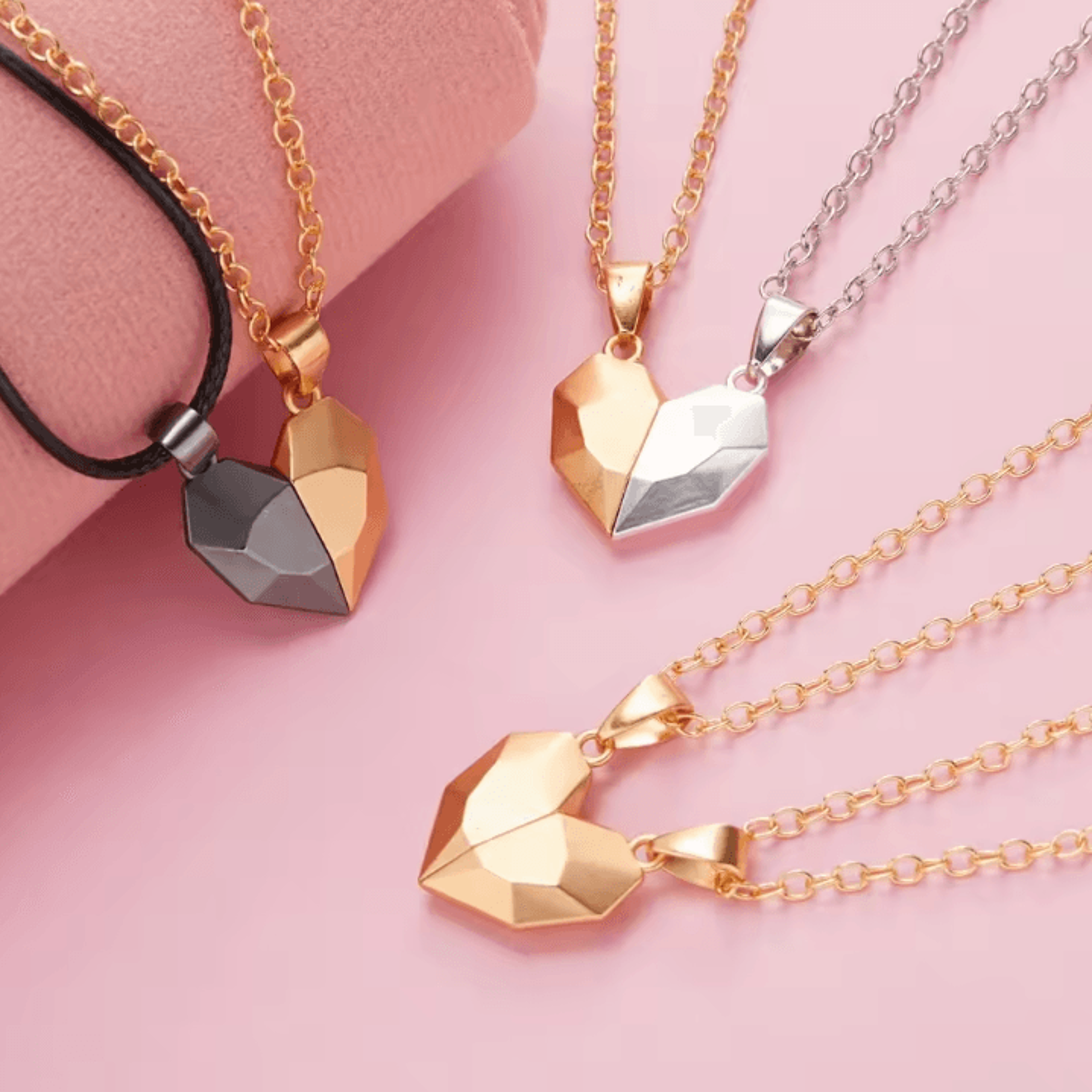 everlove 2-piece magnetic heart couple necklace – silver pendant set for valentines & romantic gifts