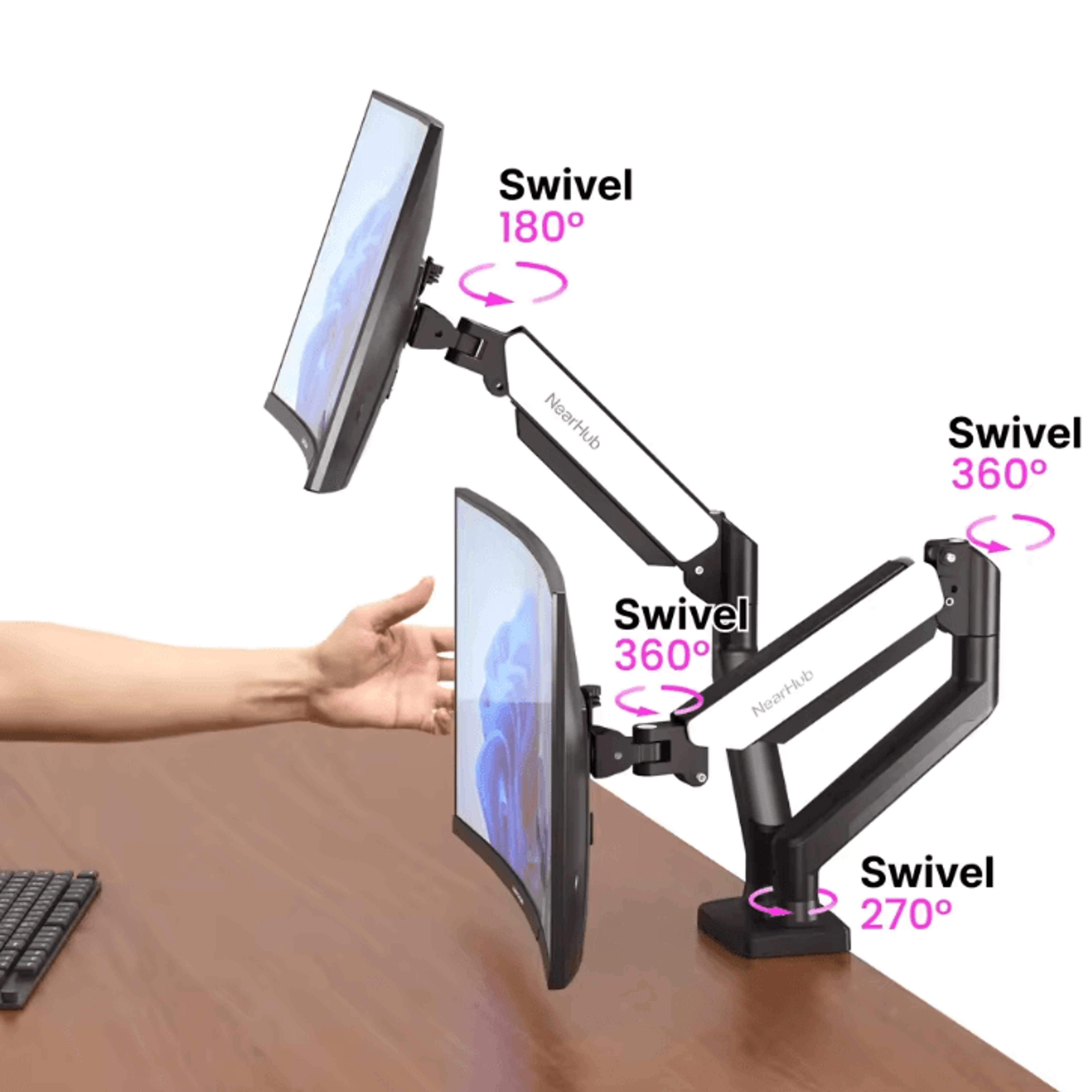 Nearhub Dual Arm Monitor Stand  Adjustable Desk Mount For 1332 Inches Screens With CClamp  Grommet  2