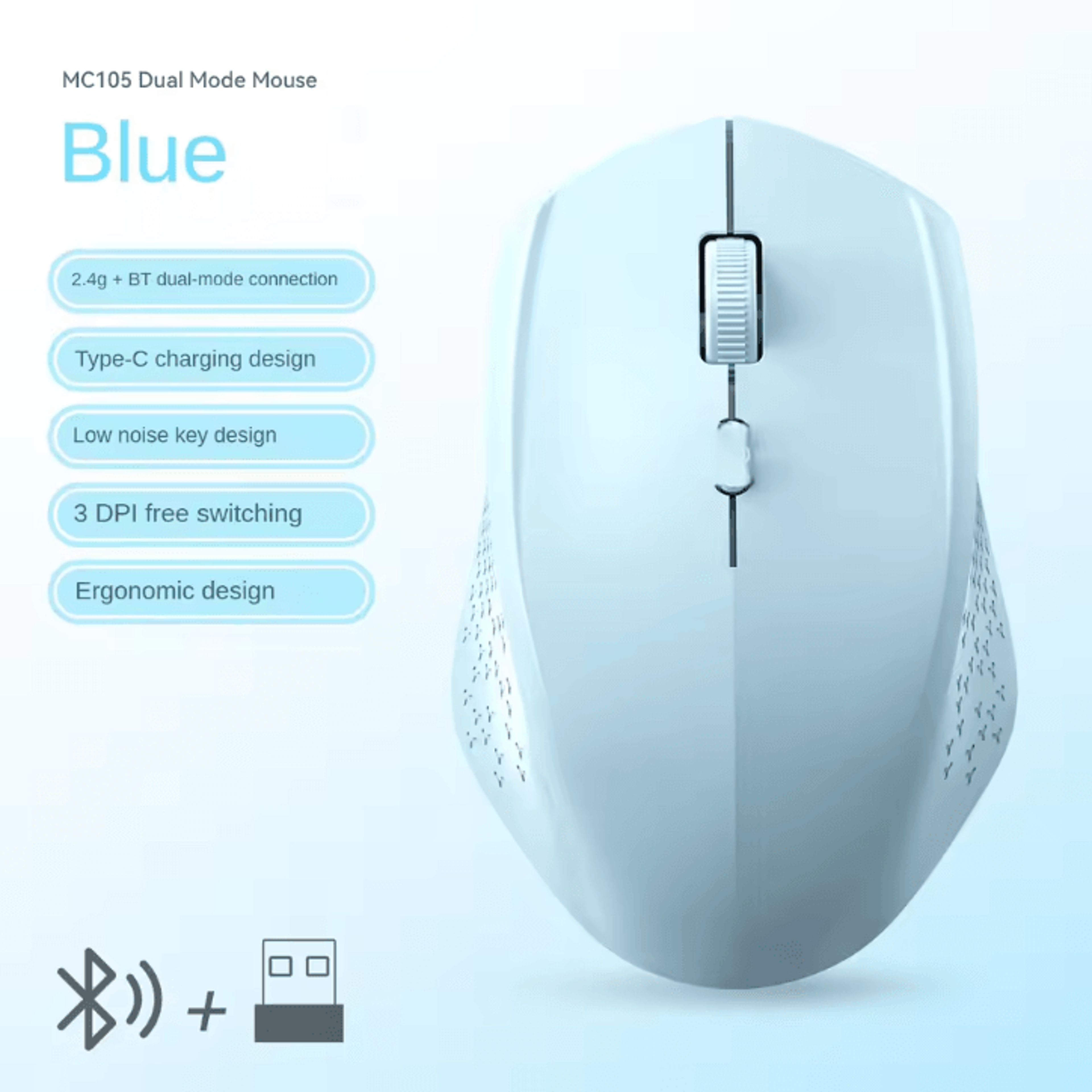 ErgoConnect Pro  1600 DPI Ergonomic Wireless Bluetooth Mouse Rechargeable DualMode For Laptop  MacB 5