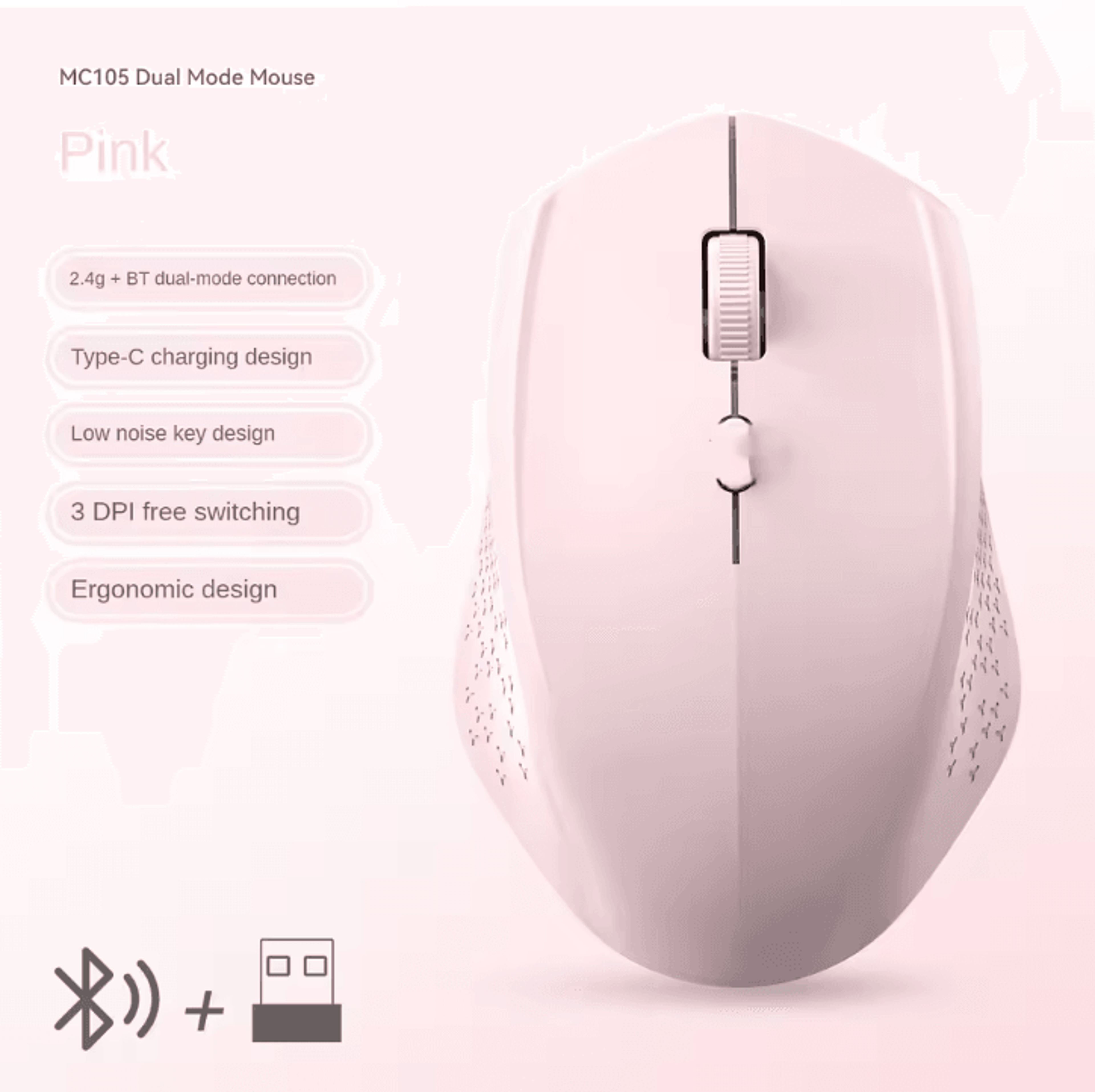 ErgoConnect Pro  1600 DPI Ergonomic Wireless Bluetooth Mouse Rechargeable DualMode For Laptop  MacB 6