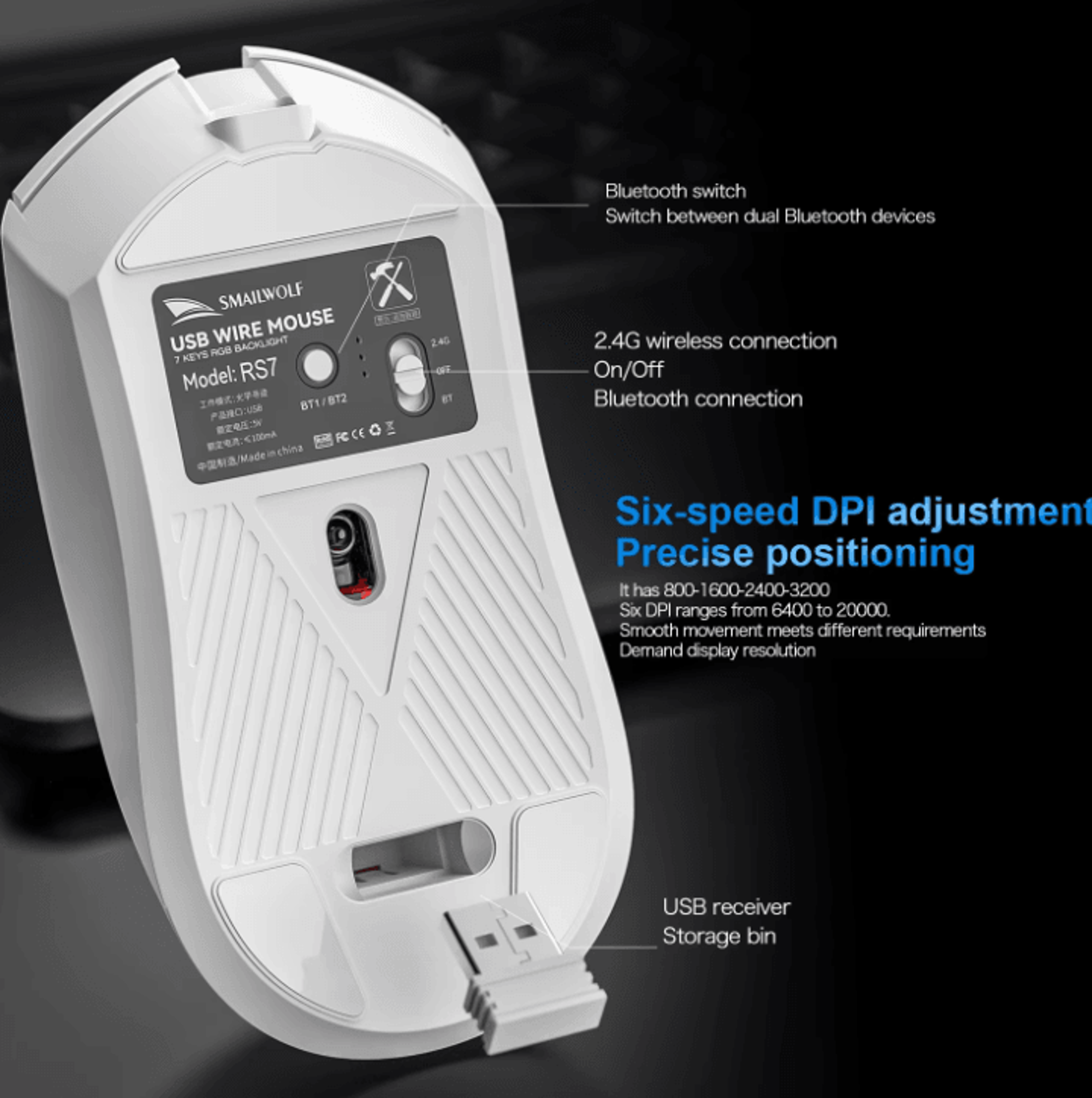 SMAILWOLF RS7  Bluetooth Wireless Gaming Mouse PAW3311 20000 DPI Macro Driver For PC  Laptop 2