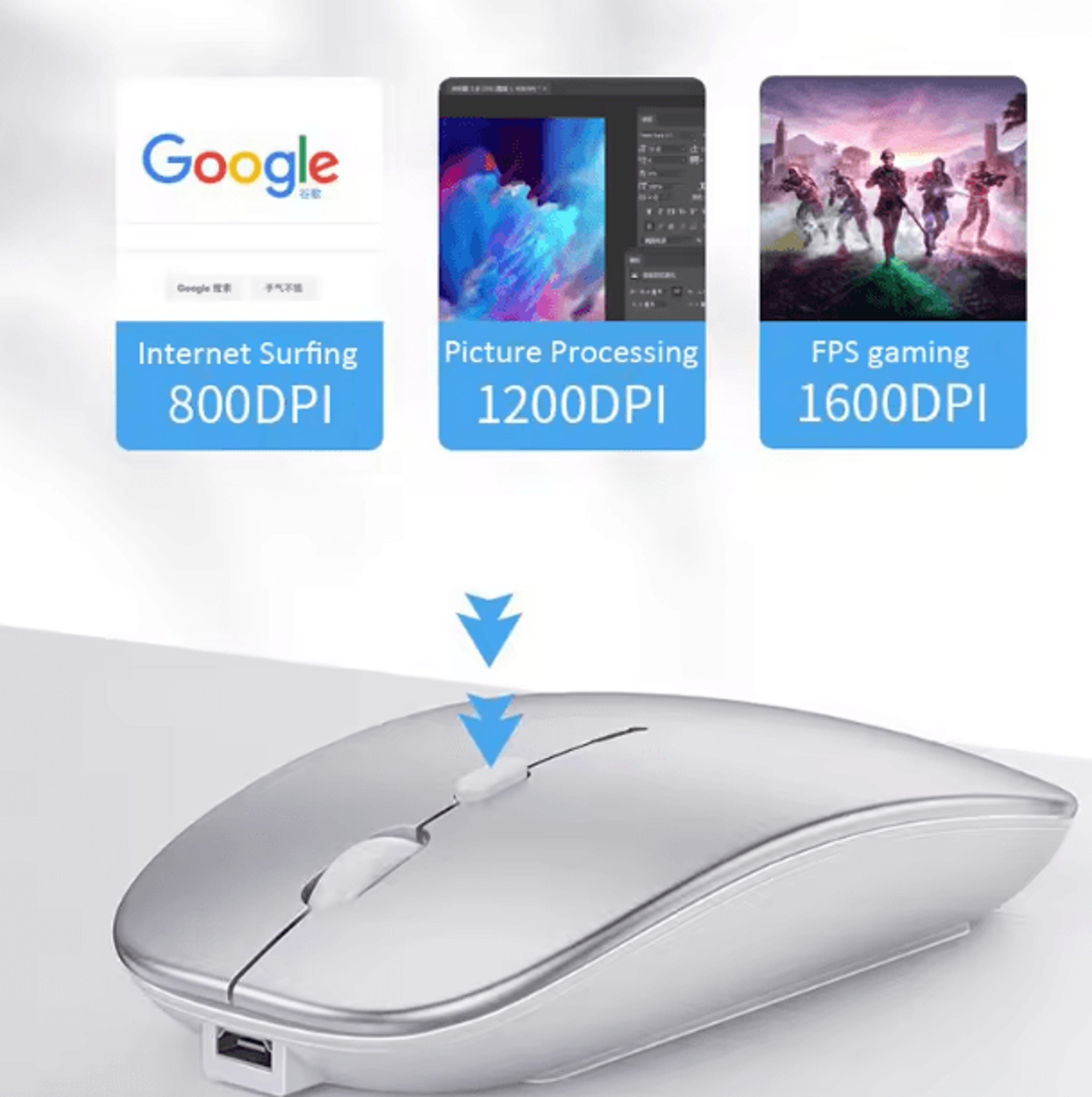 UltraSilent Rechargeable Wireless Optical Mouse  UltraThin 24 G Mini USB Mouse For Laptop  PC 2