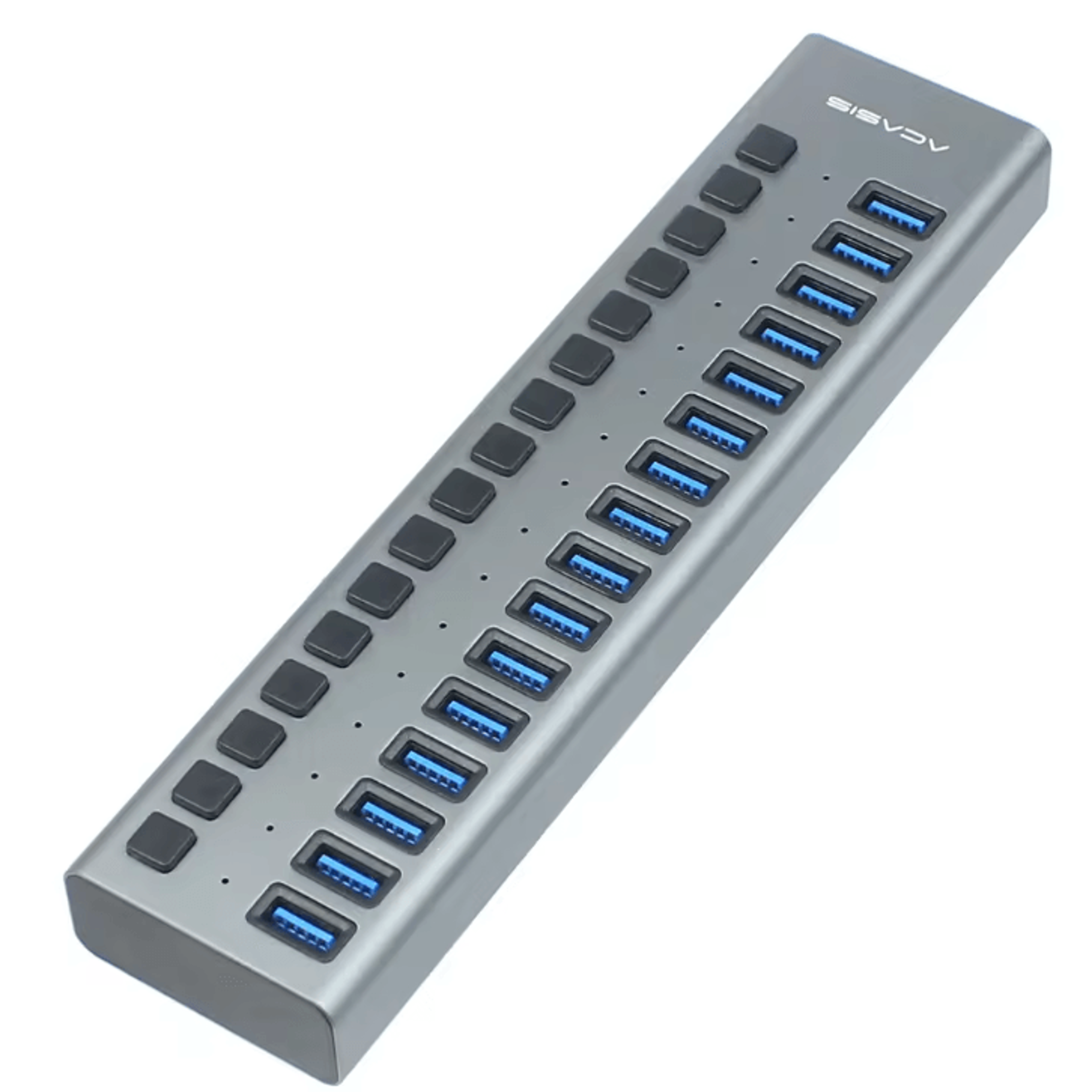 powermax 16-port usb 3.0 hub – high-speed multiport splitter with on/off switch & power adapter