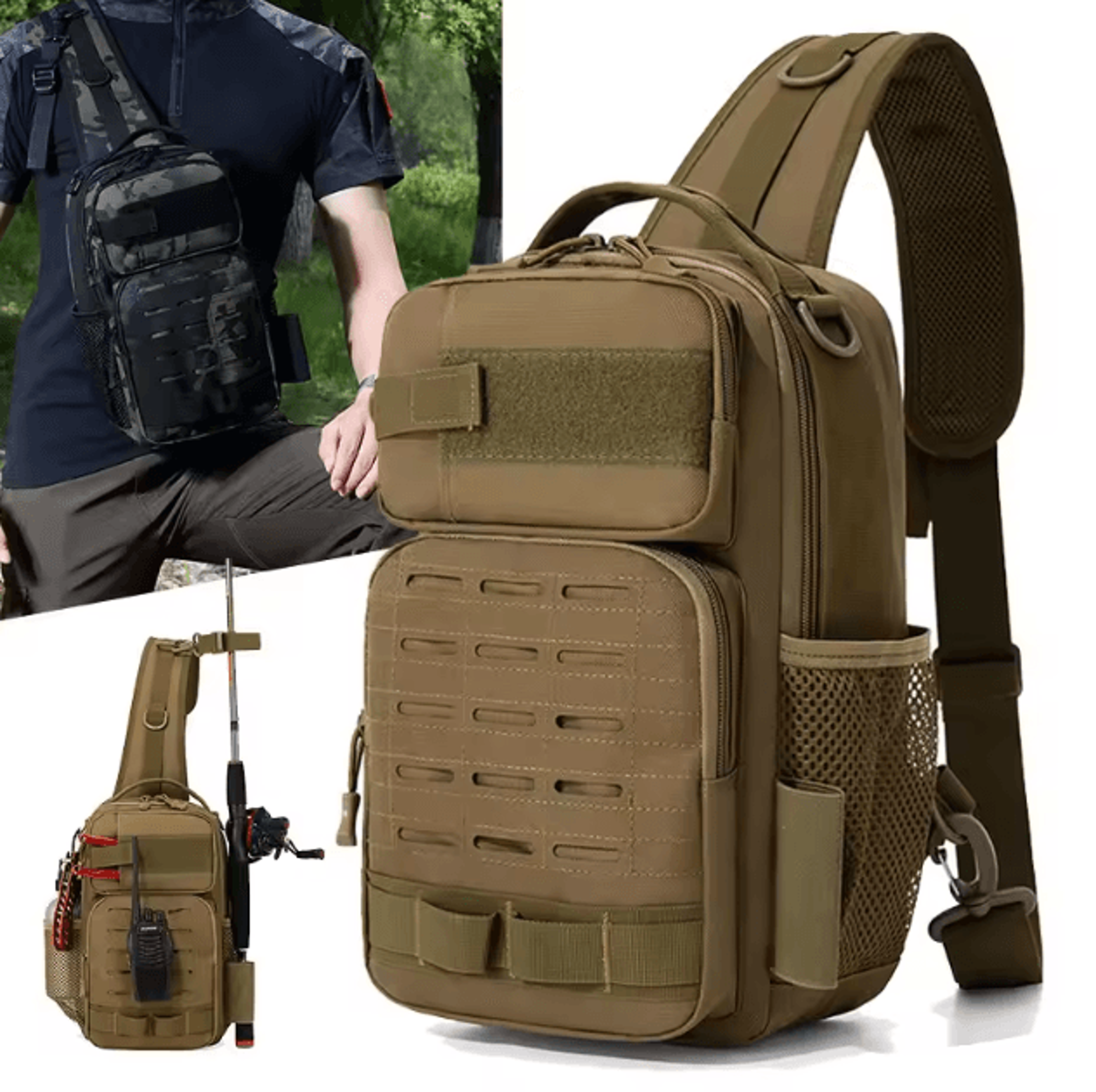 tactical climbing chest bag backpack accessories lure outdoor fishing camping hiking bag with rod holder men molle fanny
