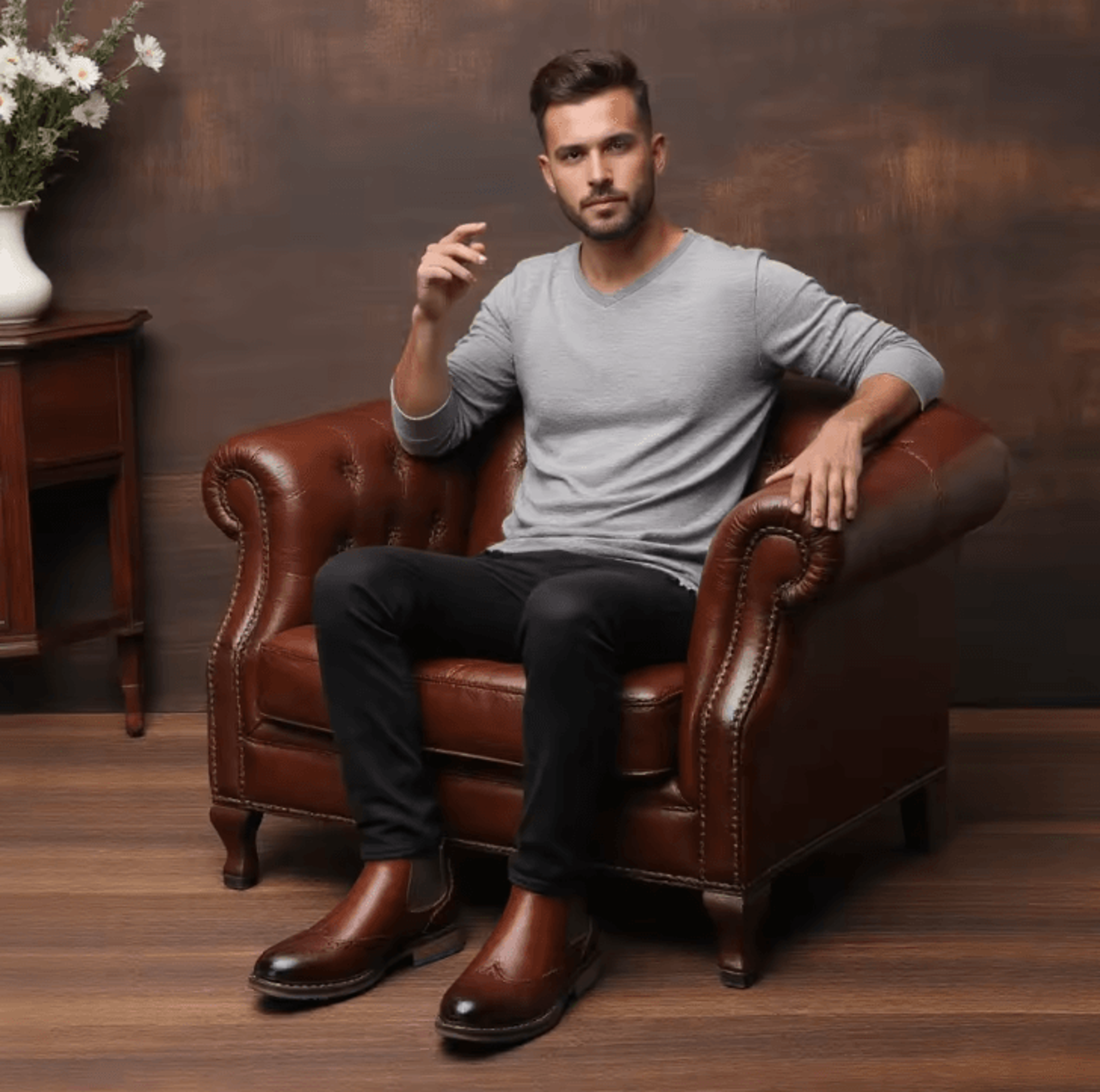 heritagebrogue mens classic brogue chelsea boots – comfortable fashion leather ankle shoes