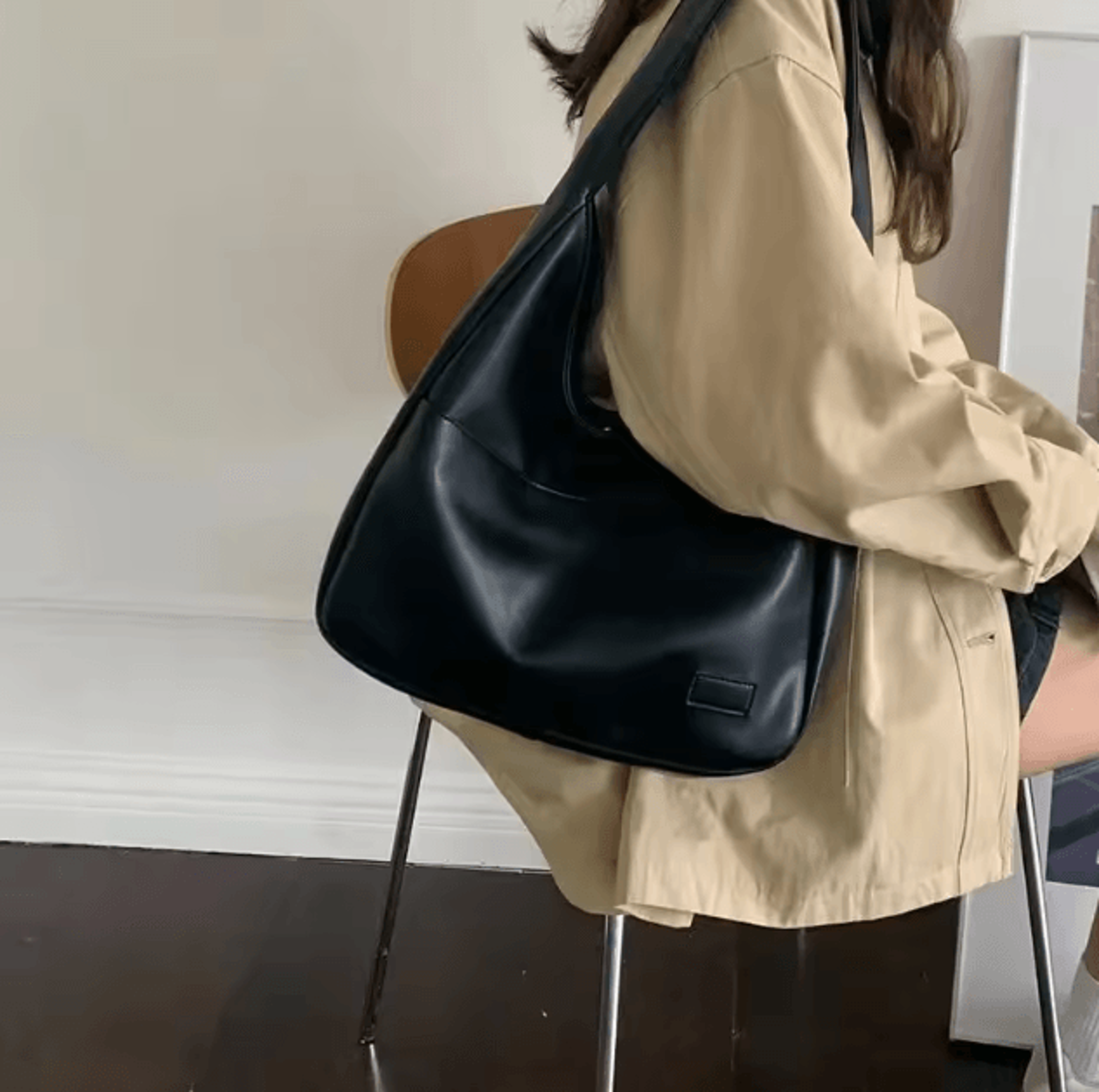 large black leather tote bag for women fashionable versatile shoulder handbag