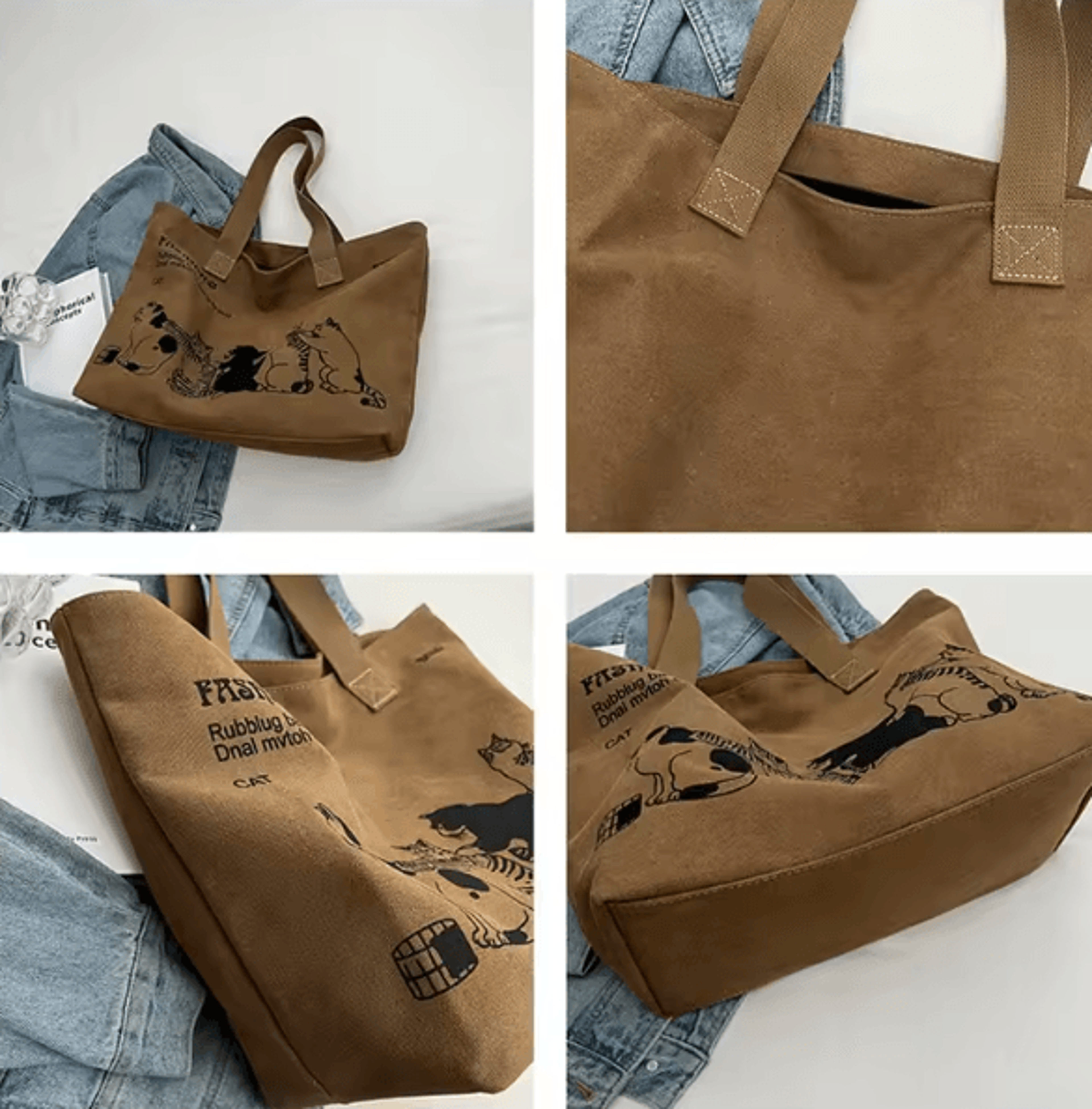 Womens Canvas Tote Bag Spacious Durable Shoulder Handbag With Zipper Closure 4