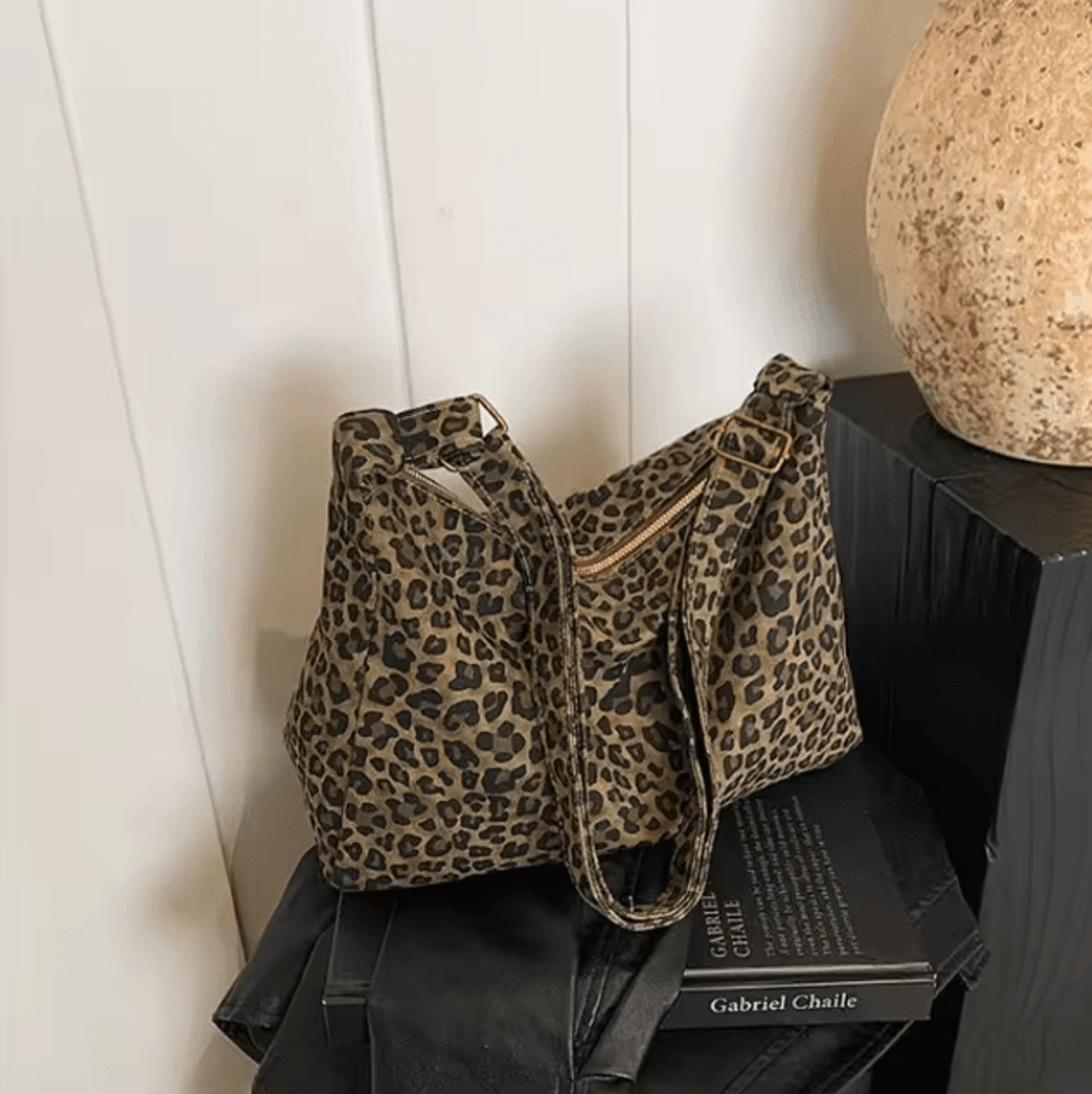 Leopard Print Shoulder Bag Large Capacity Soft Textile Crossbody Tote For Women 1
