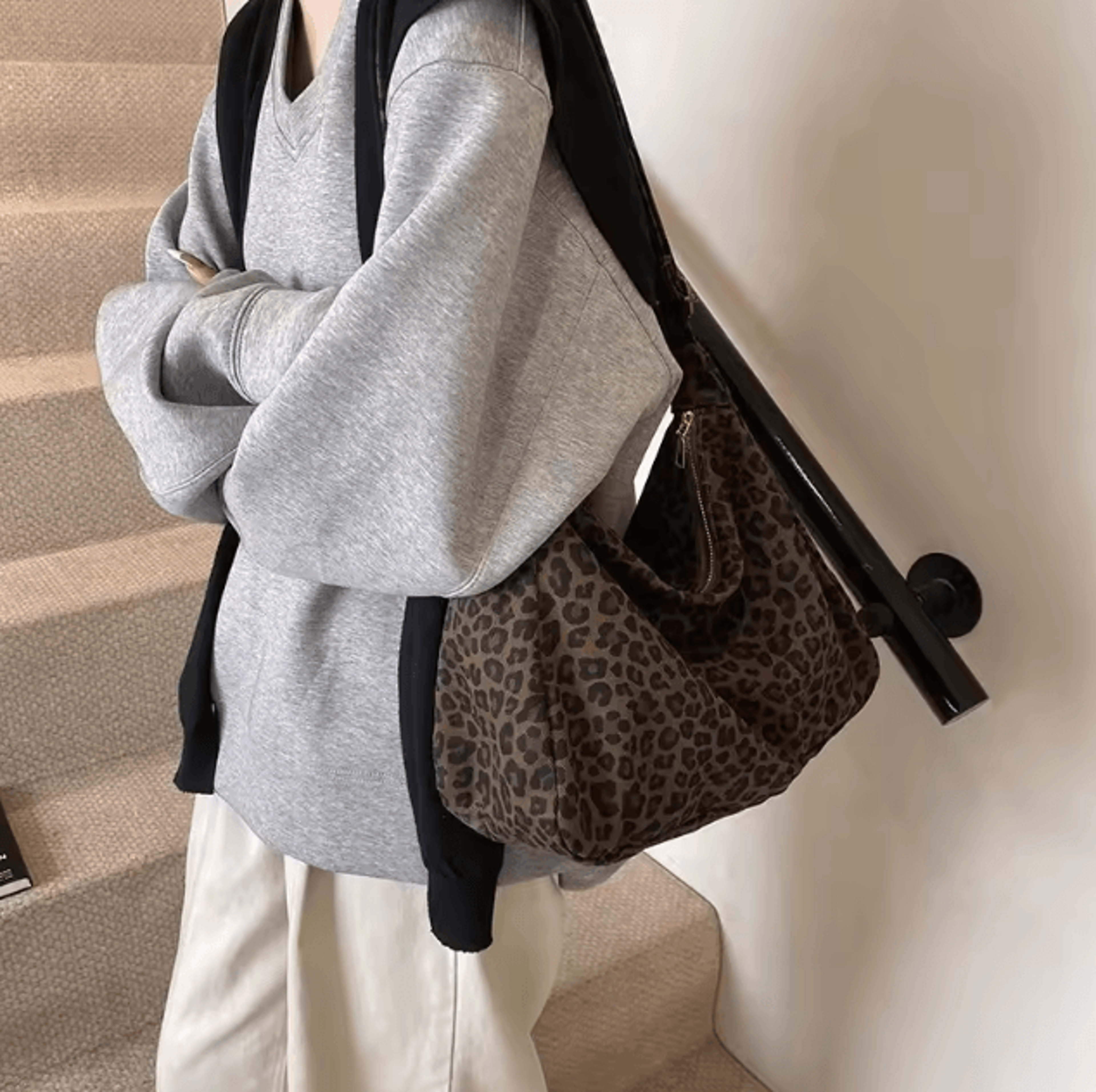 Leopard Print Shoulder Bag Large Capacity Soft Textile Crossbody Tote For Women 5