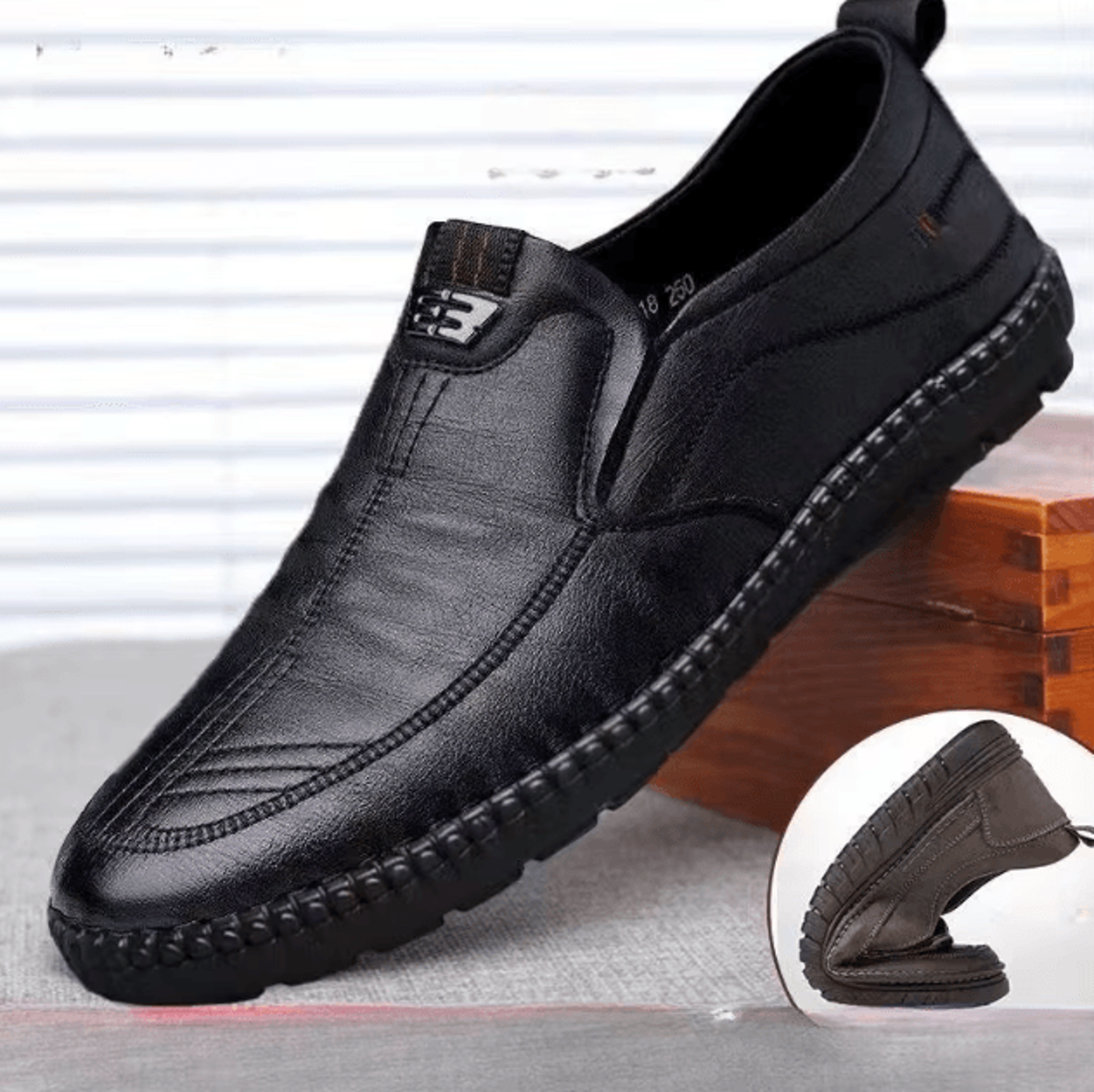 mens pu leather loafers non slip casual slip on lightweight walking flats